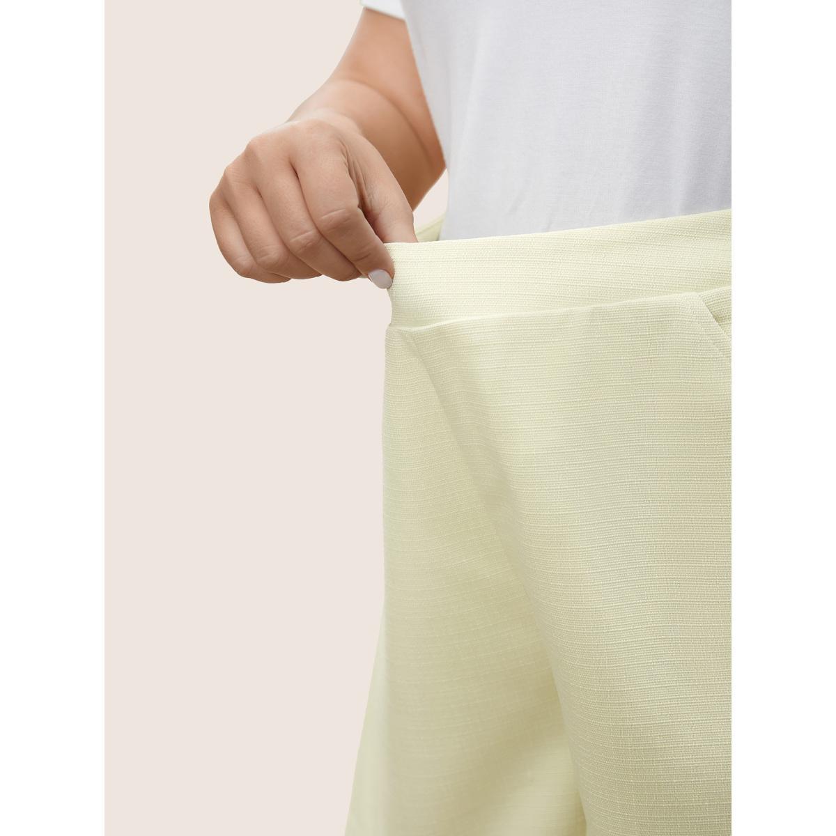 Plus Size Plain Textured Elastic Waist High Rise Shorts Women Beige Casual Non Loose Everyday Shorts BloomChic 12/L Product Image