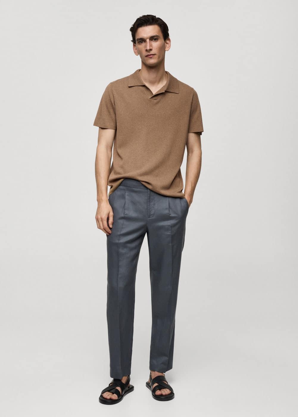 Textured knitted cotton polo shirt - Men | MANGO USA Product Image