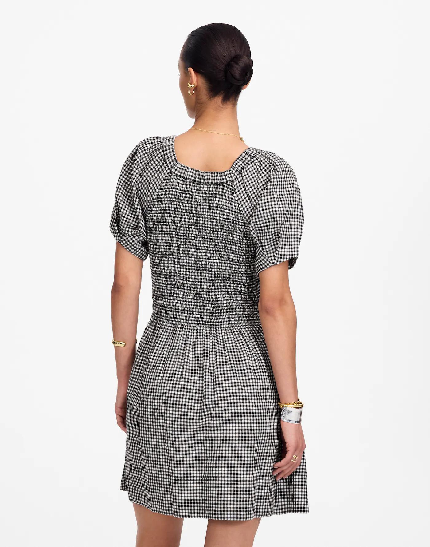 Smocked U-Neck Mini Dress in Gingham Product Image