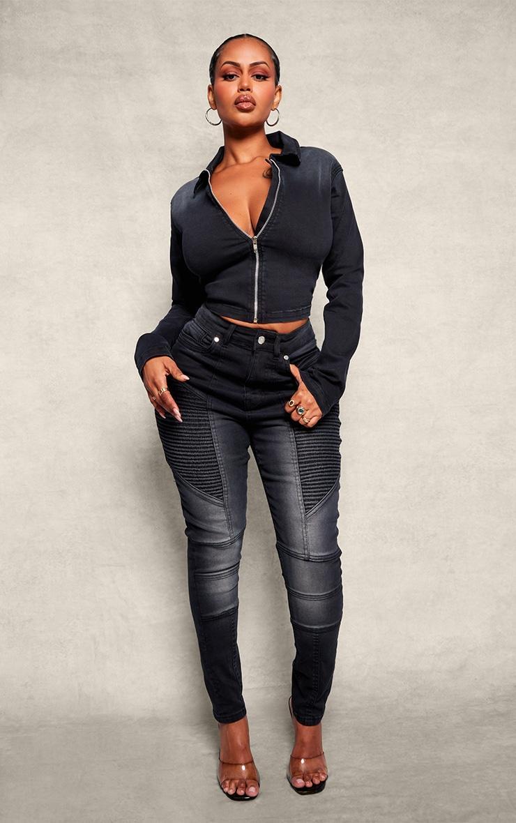 Shape Black Denim Cropped Zip Through Jacket Product Image