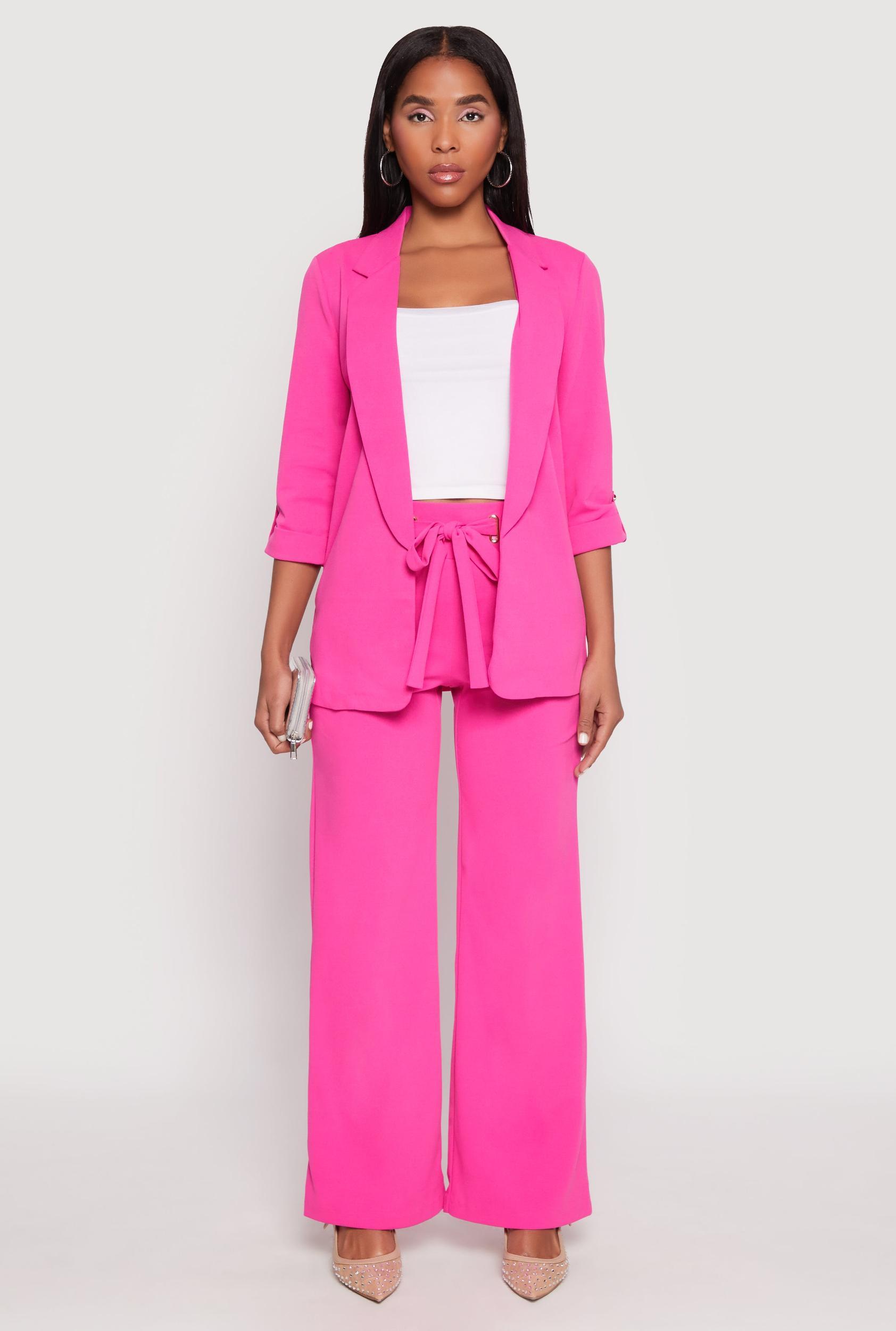 Womens Crepe Knit Belted Front Wide Leg Pants Product Image