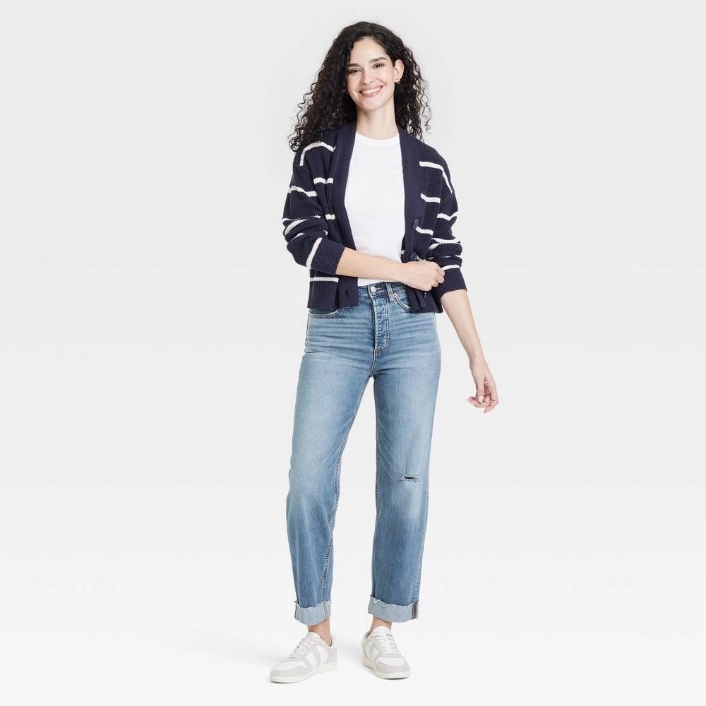 Women's Highest-Rise Straight Ankle Cuffed Jeans - Universal Thread™ Medium Wash 6 Short: Denim, High Rise, Raw Edge Hem Product Image