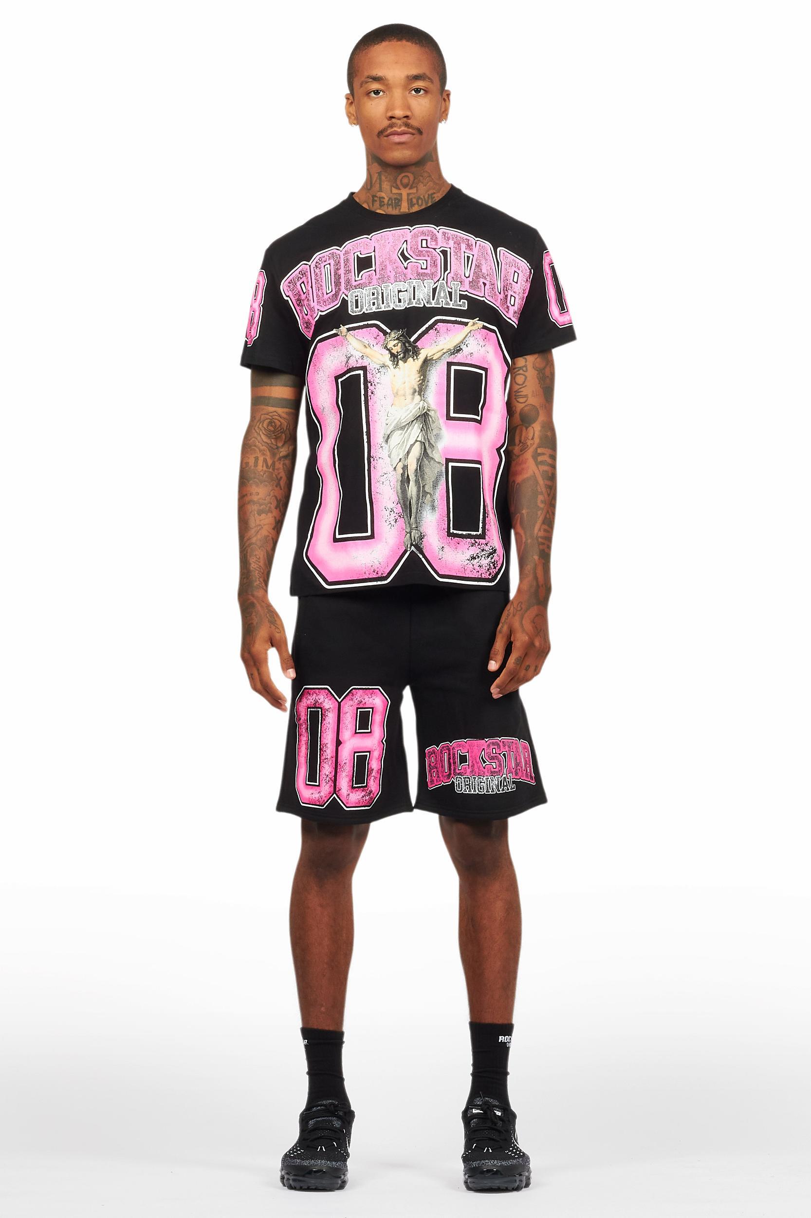 Fields Black/Pink T-Shirt Short Set Male Product Image