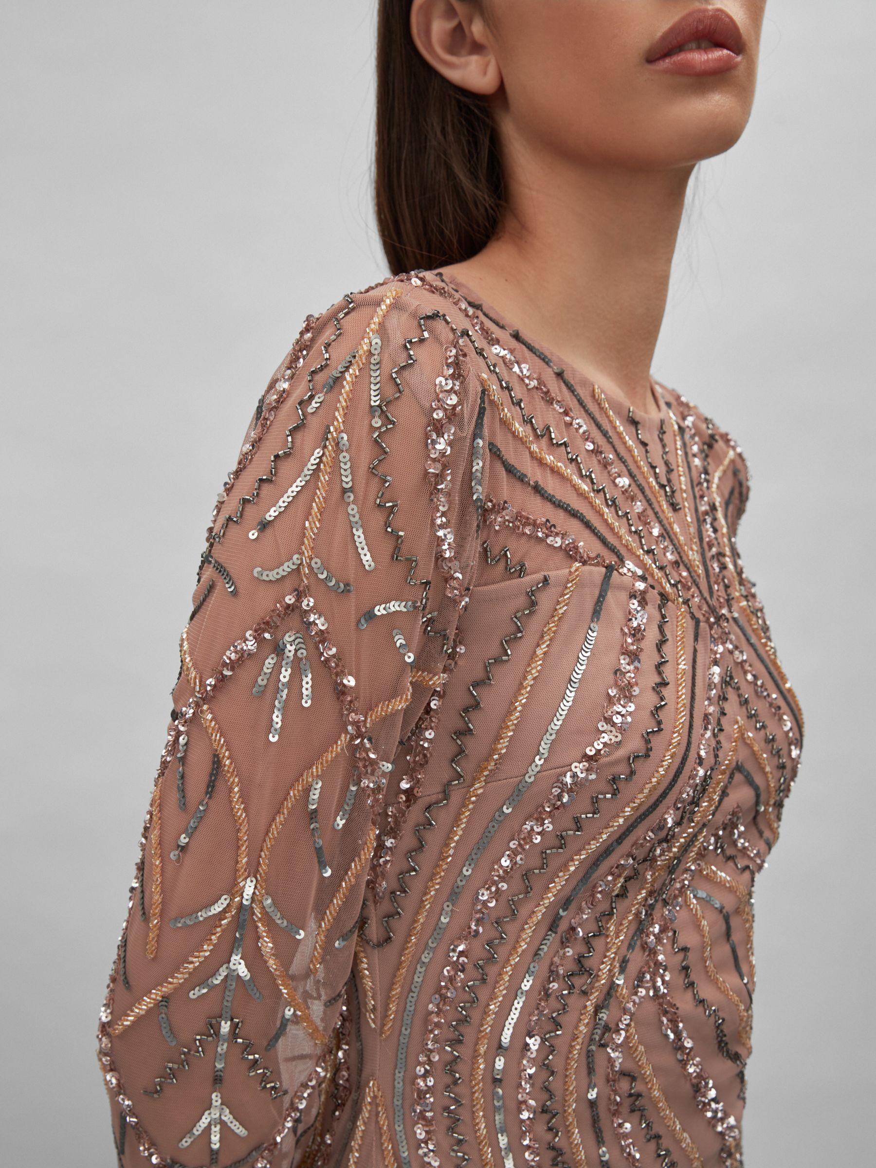 Raishma Embellished Tulle Maxi Dress in Champagne Product Image