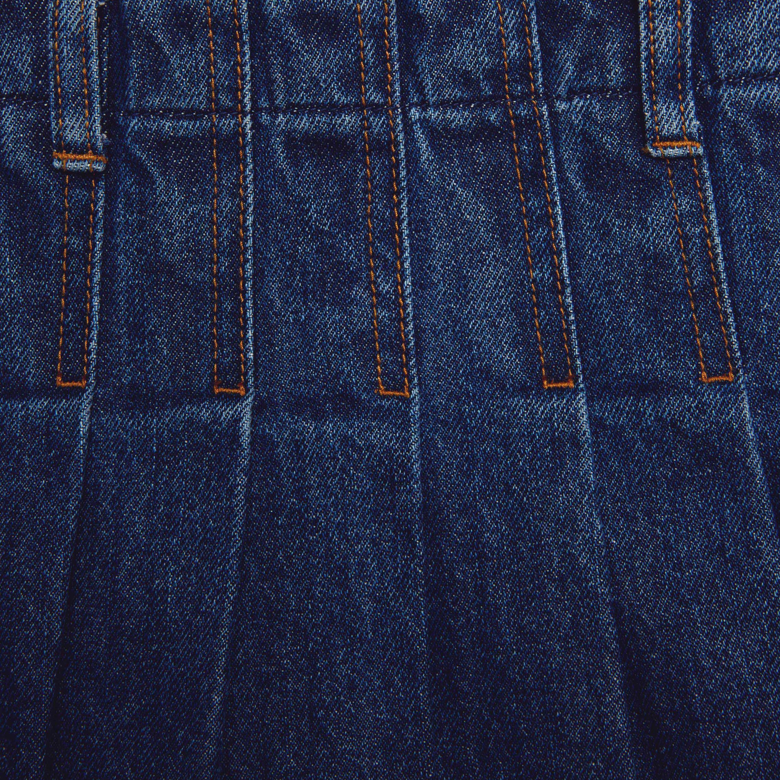 Pleated Denim Midi Skirt Product Image