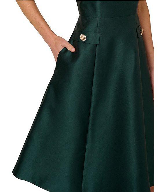 Adrianna Papell Mikado Boat Neck Button Sleeveless Midi Dress Product Image