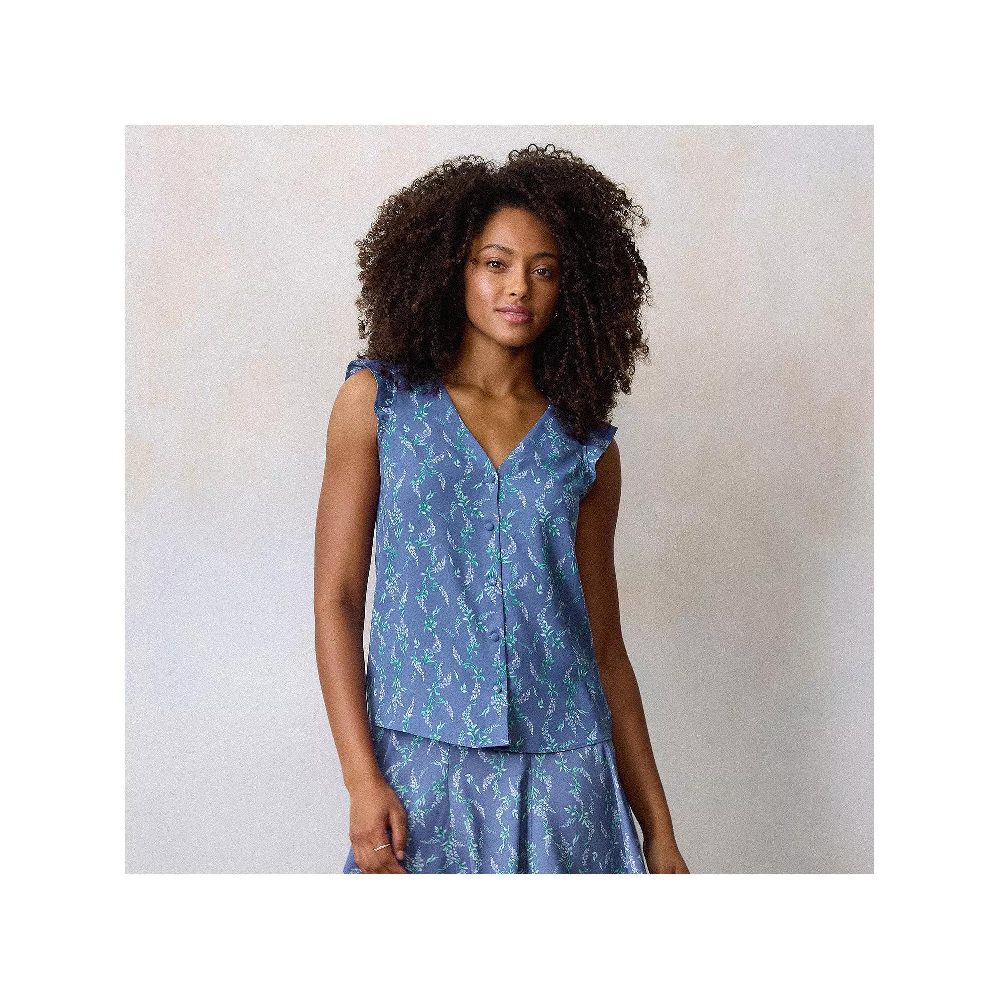 Women's LC Lauren Conrad Ruffle Shoulder V-Neck Tank, Size: XL, Blue Willa Wisteria Product Image
