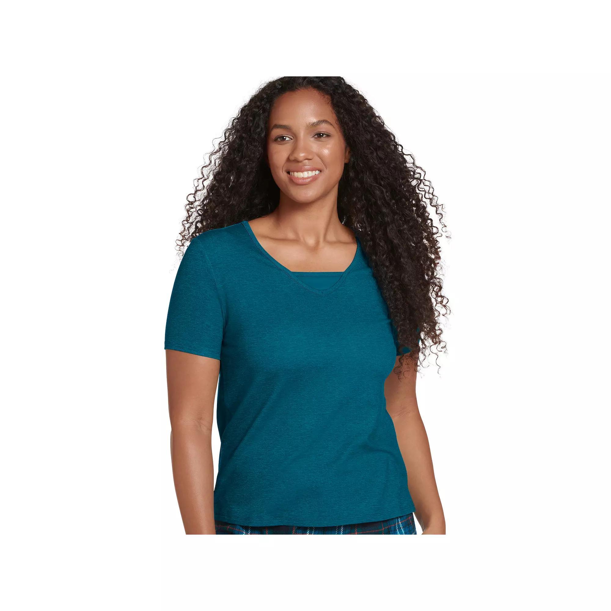 Womens Jockey Cool & Comfy Pajama Tee Teal Grey Product Image