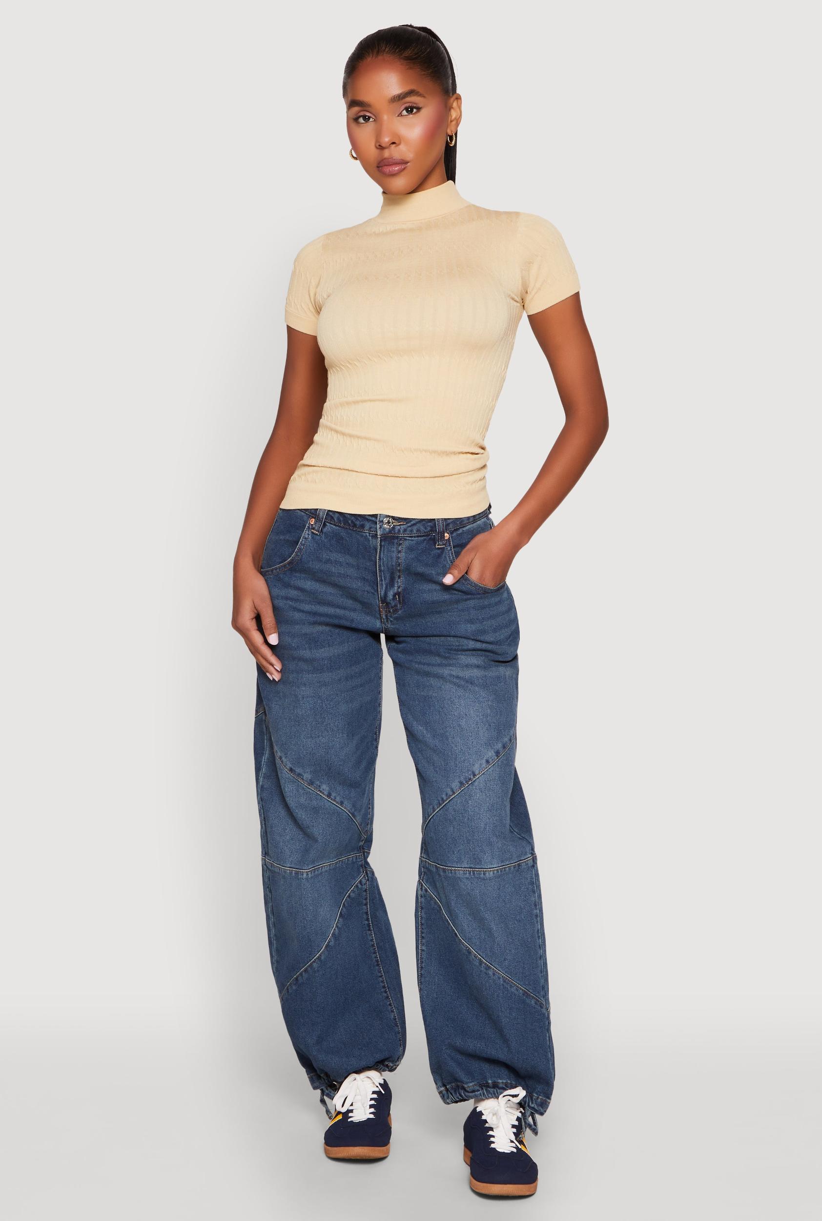 Womens Seamless Short Sleeve Mock Neck Top Product Image
