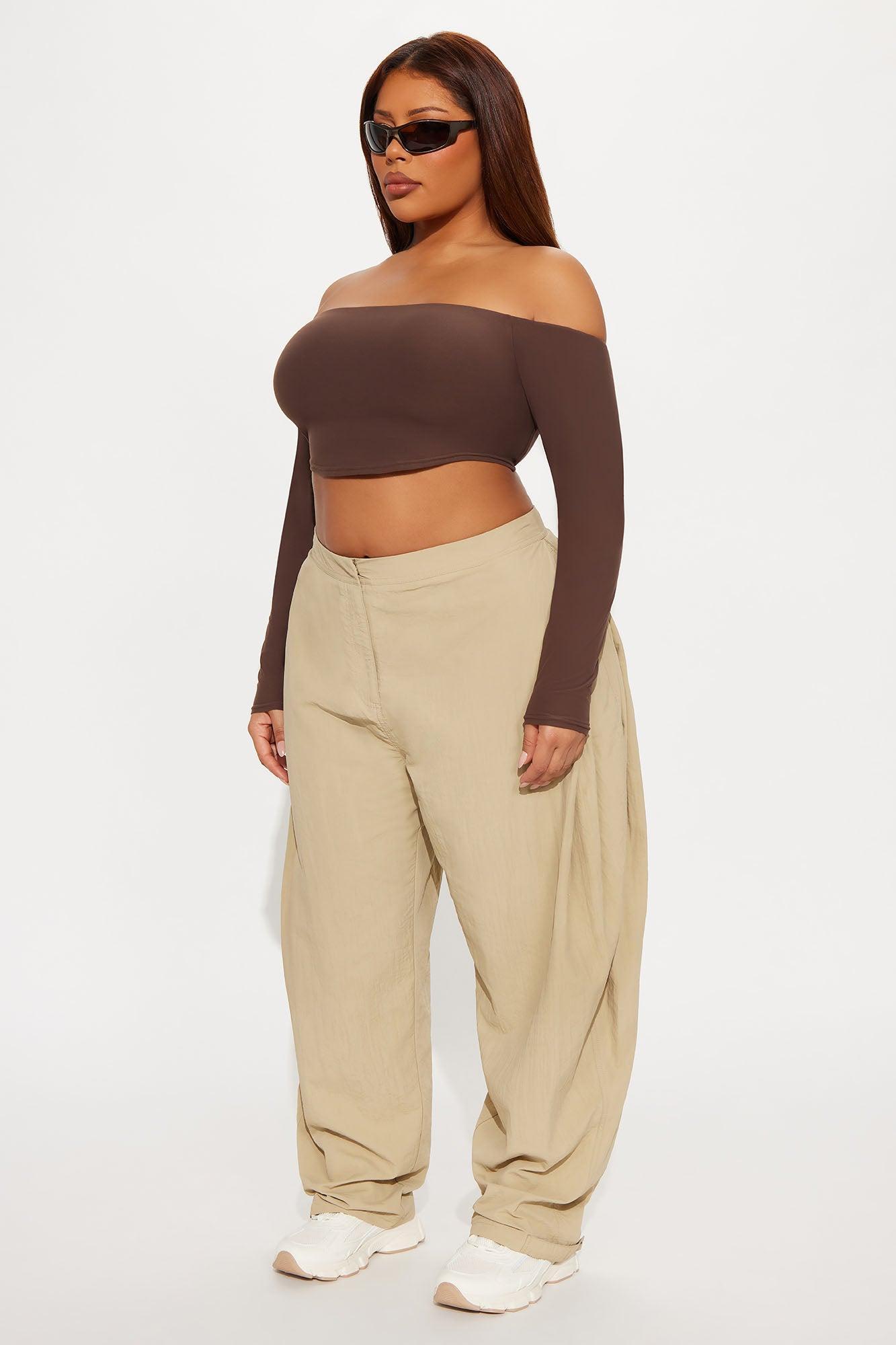 Second Skin Off Shoulder Cropped Top - Chocolate Product Image
