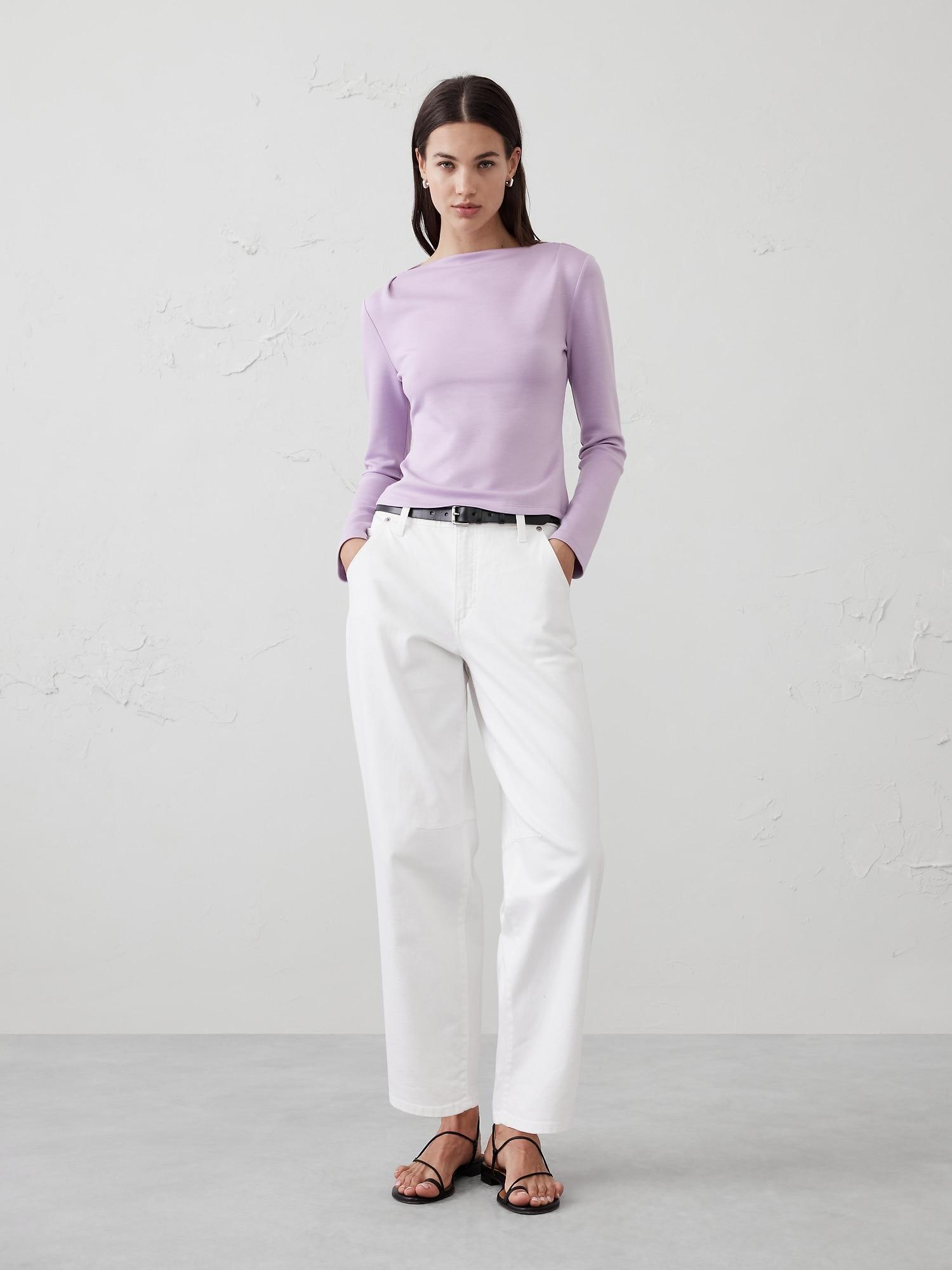 Soft Touch Scuba Pleated Boat-Neck Top Product Image