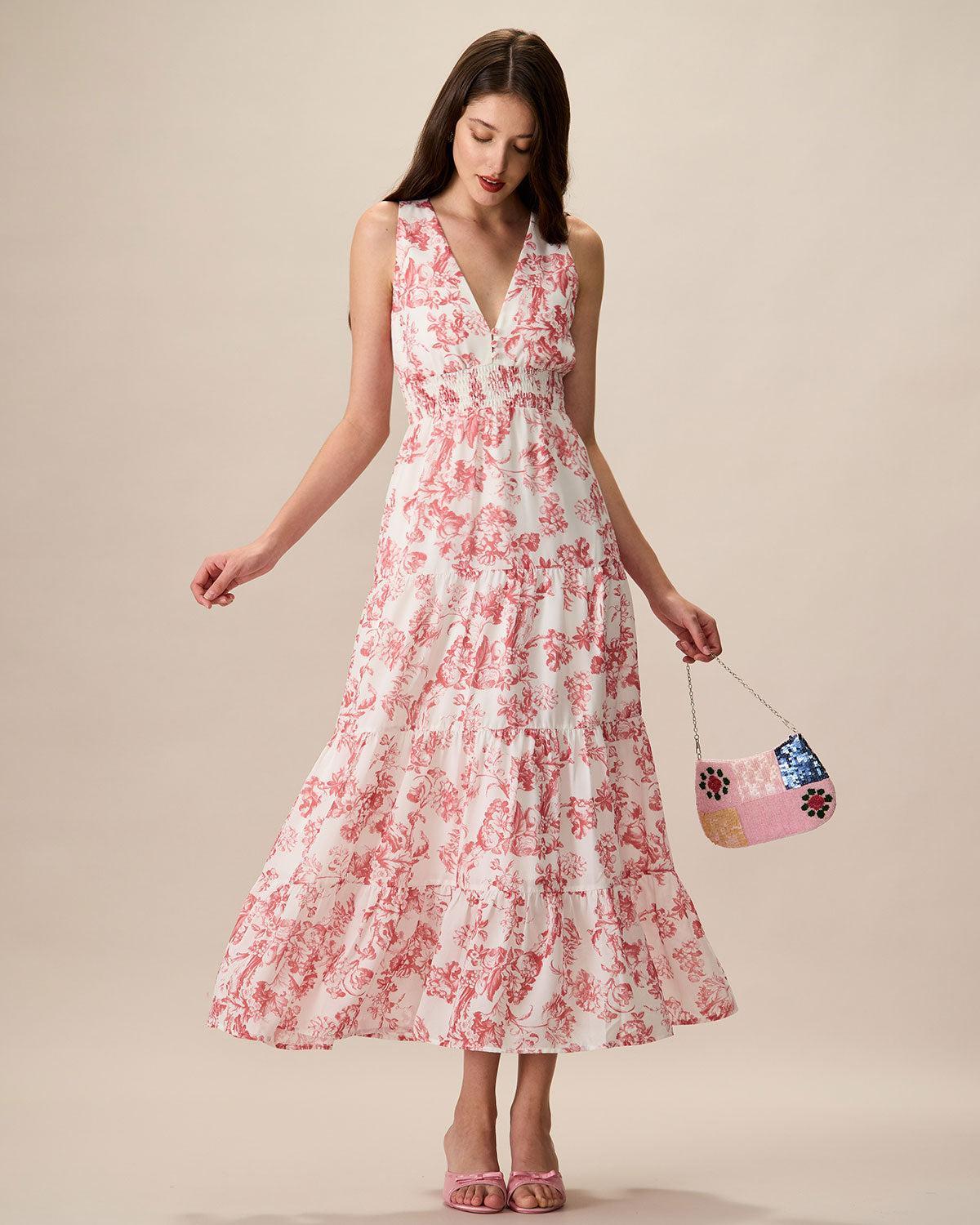 Women's Red Floral Ruched Sleeveless Maxi Dress Female Product Image