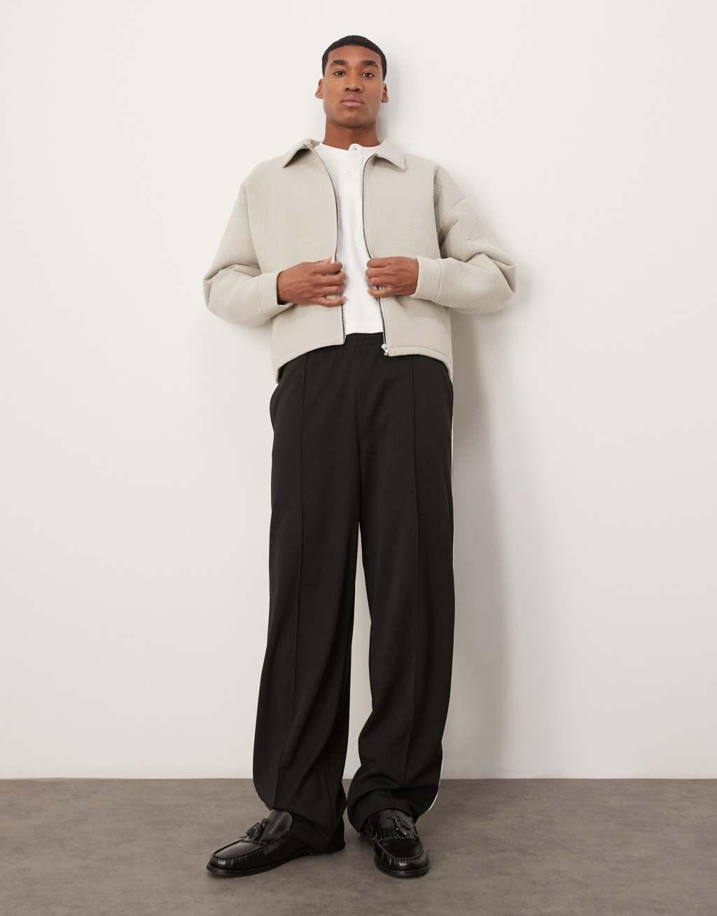 ASOS DESIGN heavyweight oversized coach jacket in textured scuba in neutral Product Image
