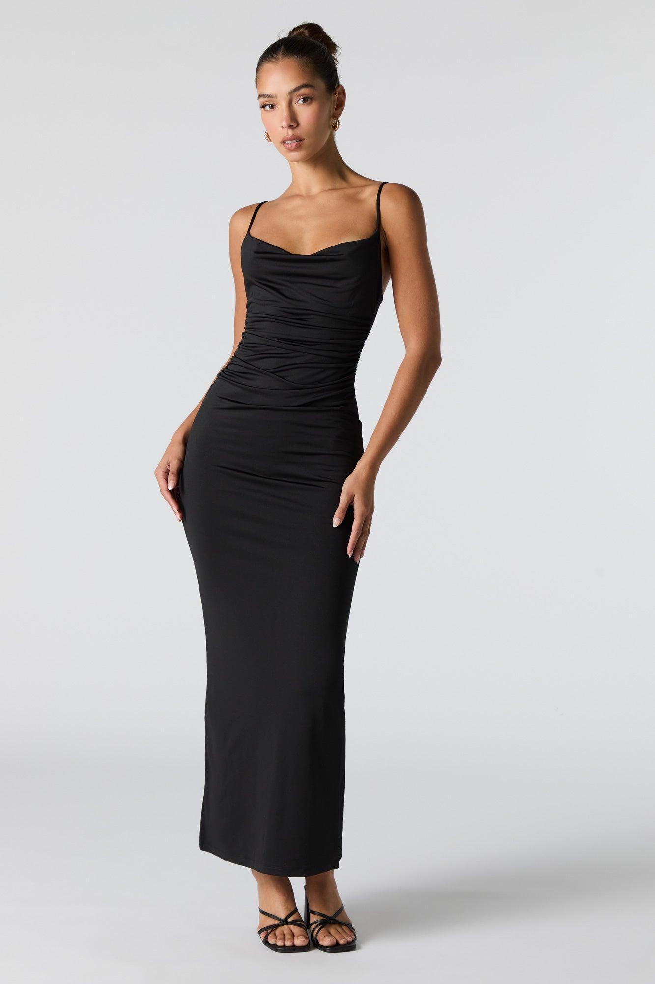 Ruched Cowl Neck Slit Back Maxi Dress Female Product Image