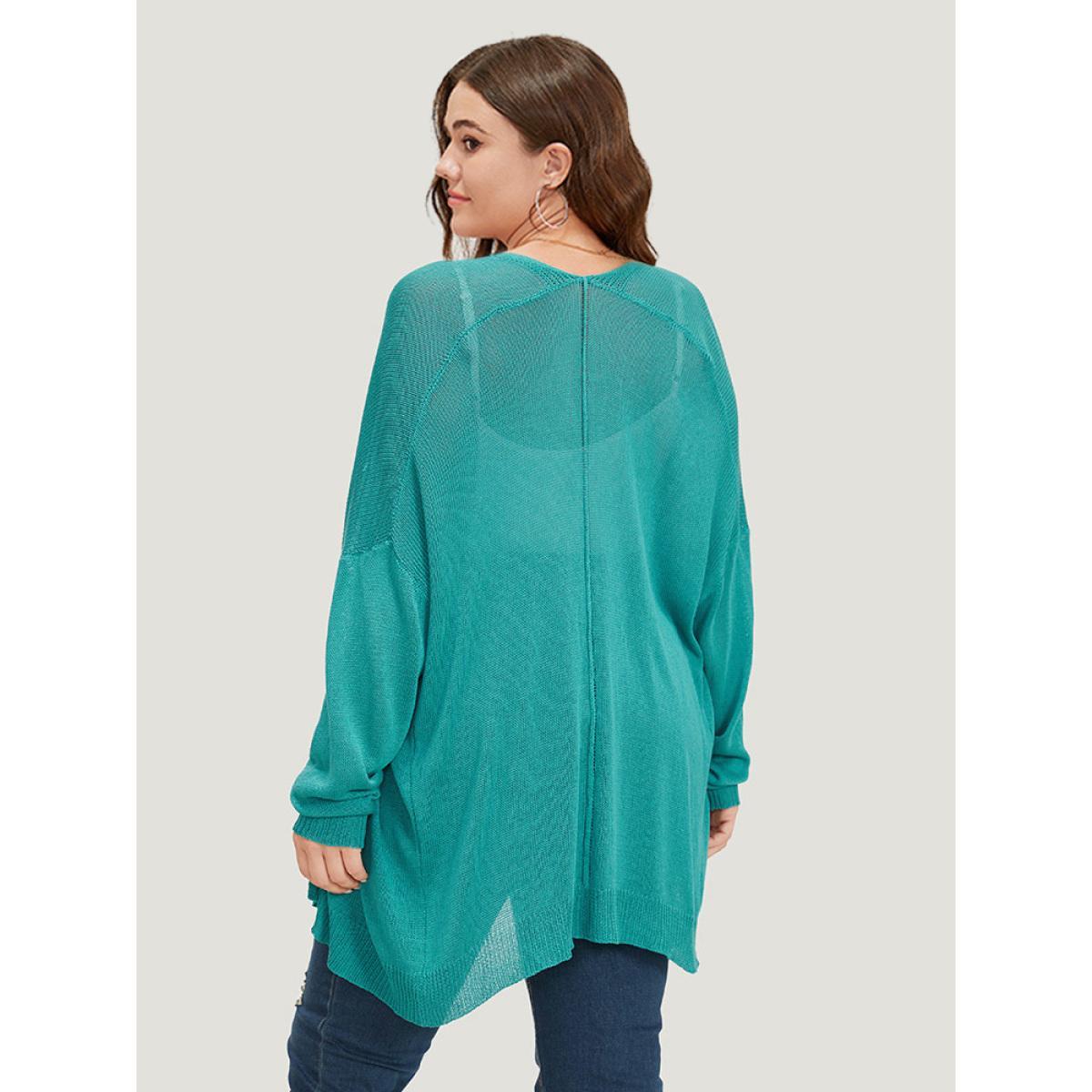 Plus Size Plain Open Front Loose Slightly Stretchy Cardigan Emerald Women Casual Loose Long Sleeve Everyday Cardigans BloomChic 14-16/1X Product Image