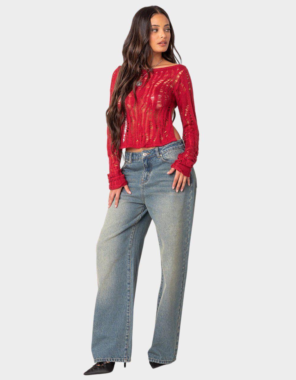 EDIKTED Rosa Open Back Sheer Knit Top Product Image