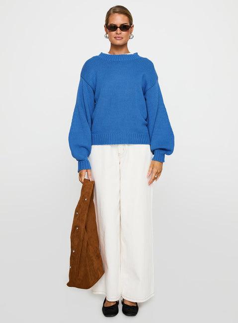 Harmony Balloon Sleeve Knit Sweater Blue Product Image