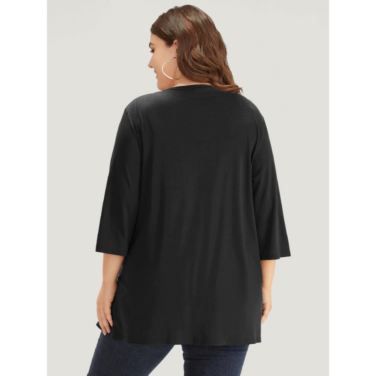Plus Size Supersoft Essentials Drape Open Front Flutter Hem Kimono Women Black Casual Drape Dailywear Kimonos BloomChic 26/4X Product Image
