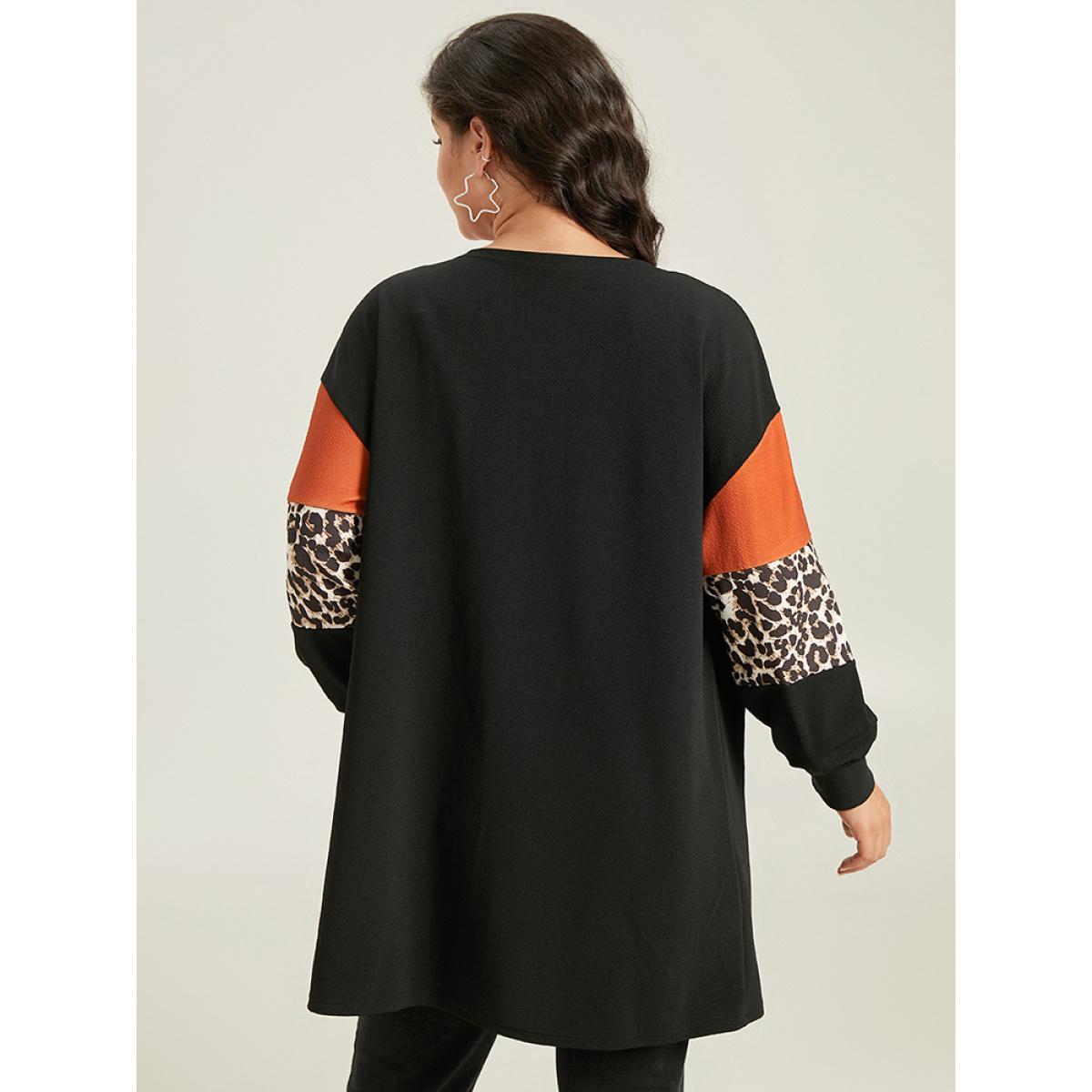 Plus Size Halloween Leopard Patchwork Rib Knit Patched Pocket Kimono Women Multicolor Casual Elastic cuffs Pocket Dailywear Kimonos BloomChic 10/M Product Image