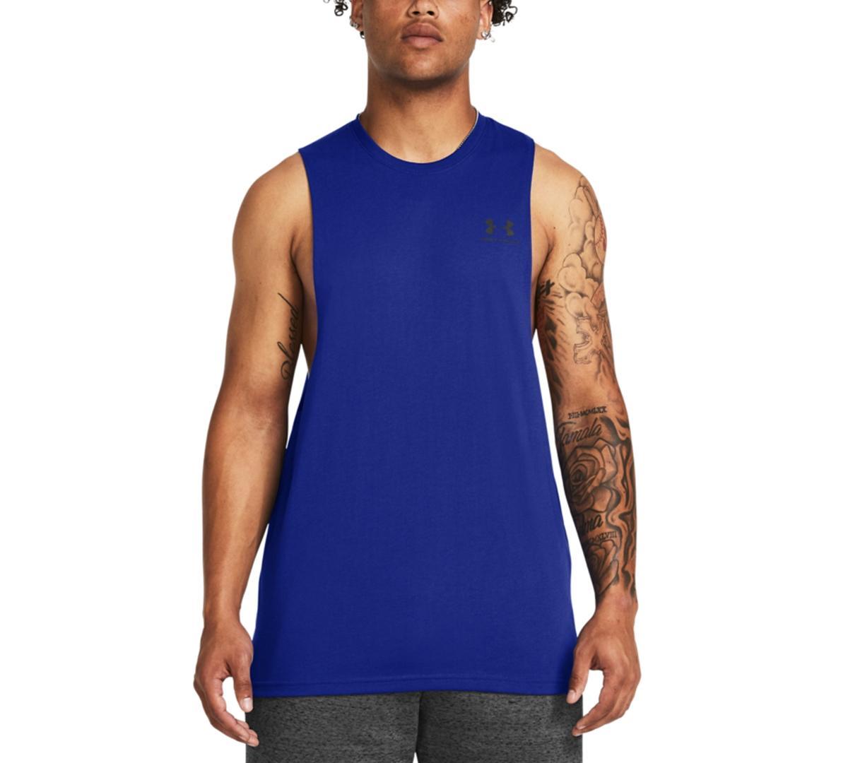 Men's Under Armour Left Chest Cut-Off Tank, Size: Medium, White Product Image