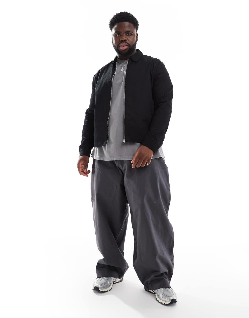 ASOS DESIGN oversized baggy with knee panels in charcoal gray canvas  Product Image