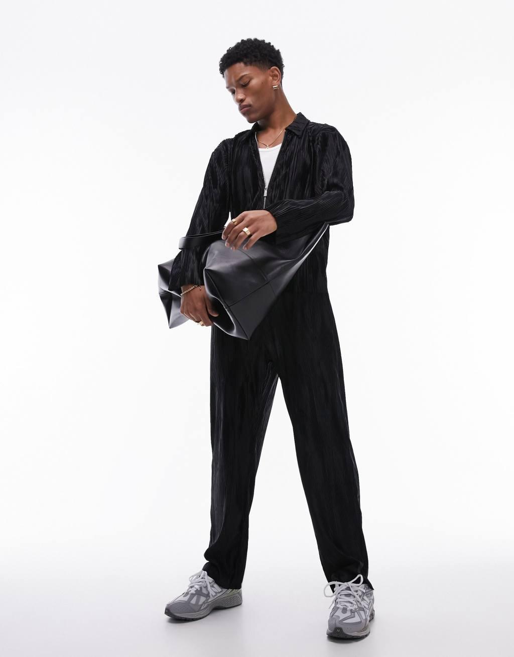 Topman jacquard plisse straight leg sweatpants Product Image
