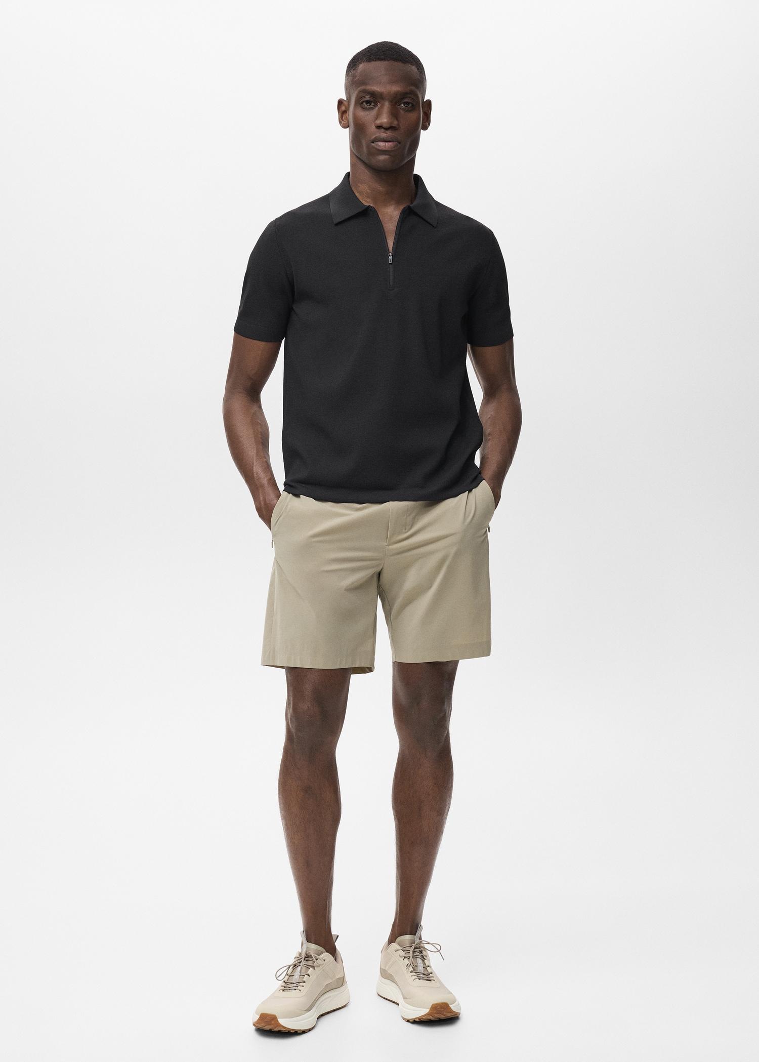 COOLMAX® fine-knit polo shirt with zipper - Men | MANGO USA Product Image
