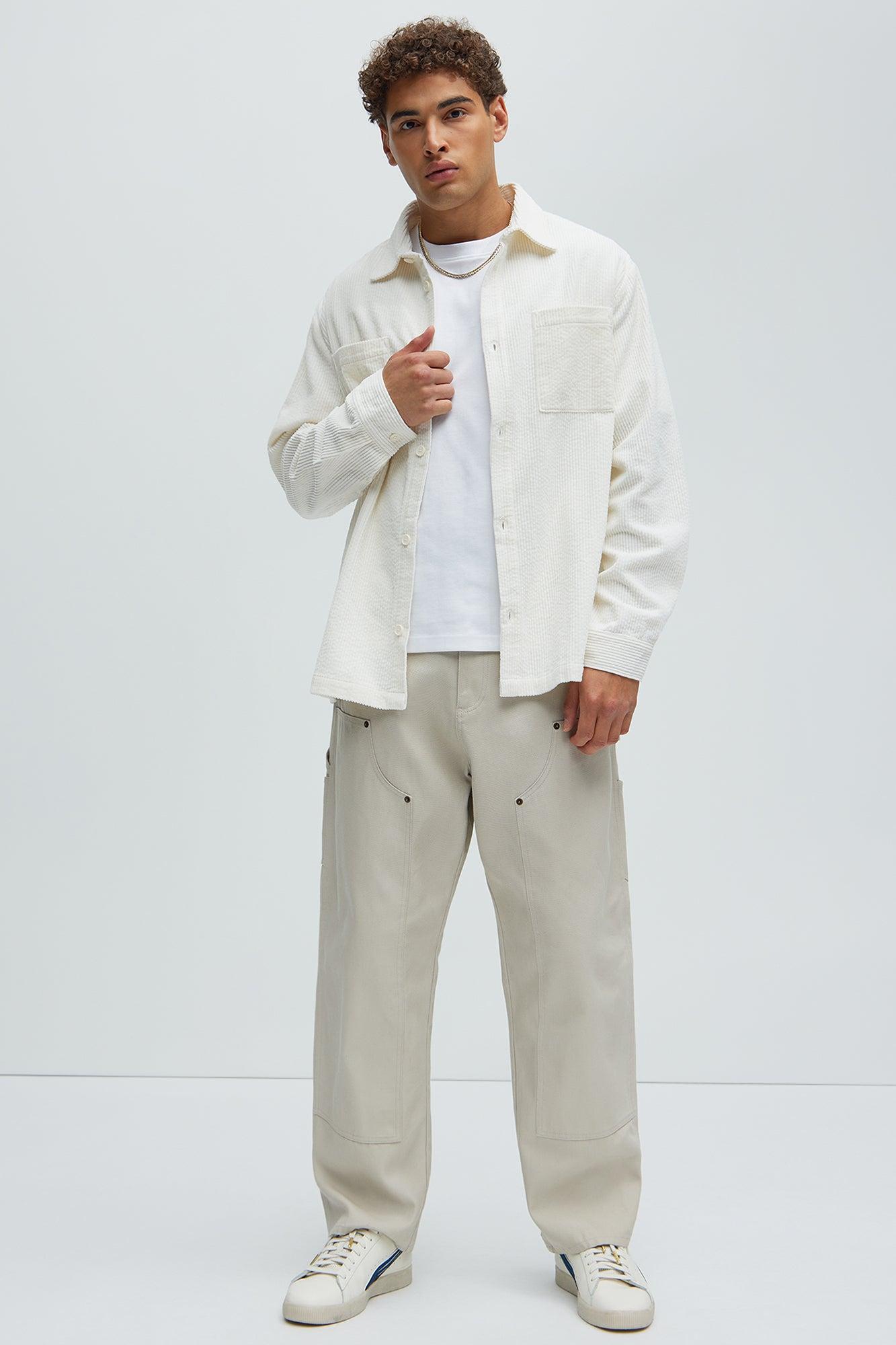 Corduroy Pocket Button Up Shirt - Off White Product Image