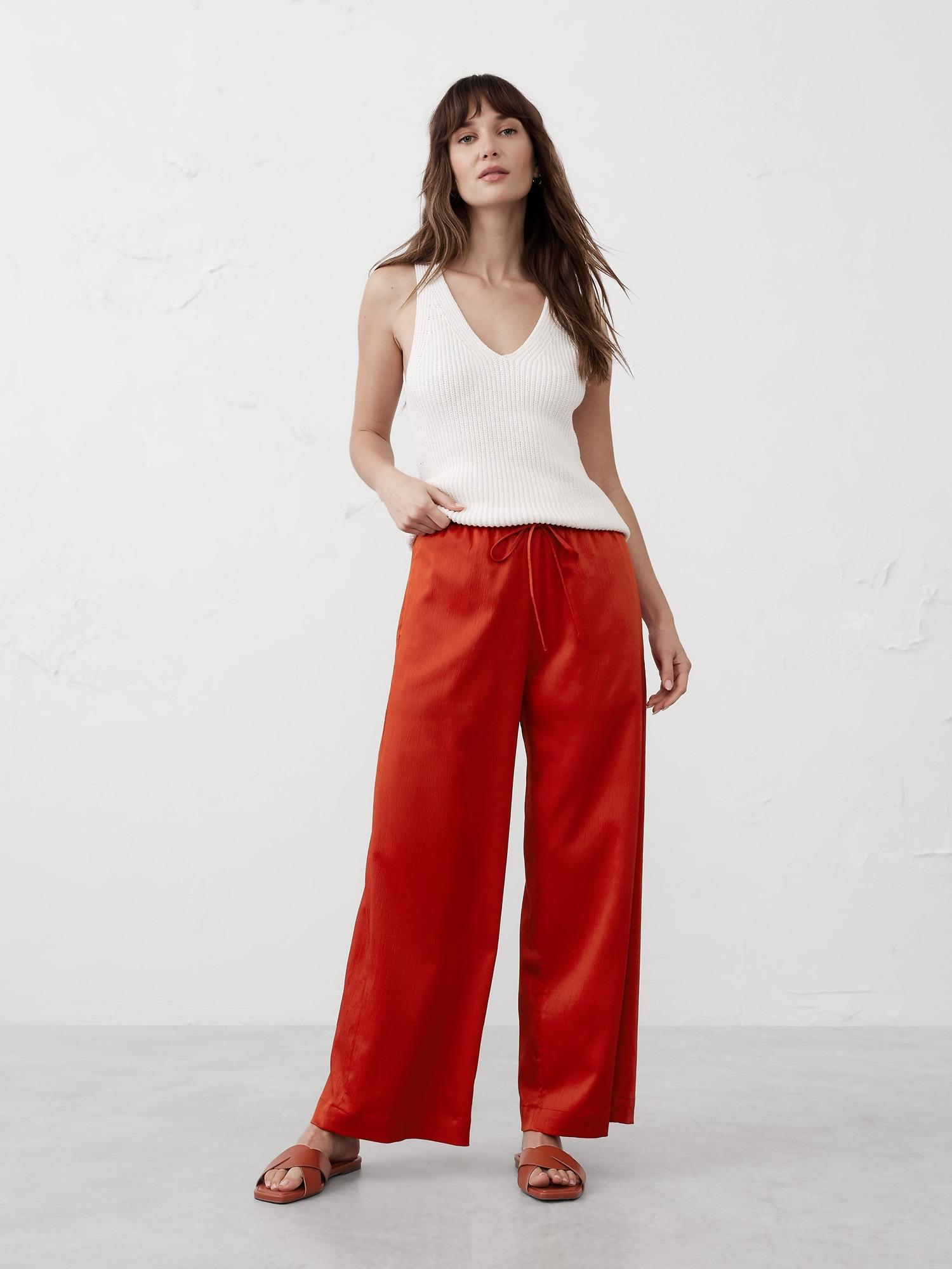 Wide-Leg Crinkled Satin Pull-On Pant Product Image
