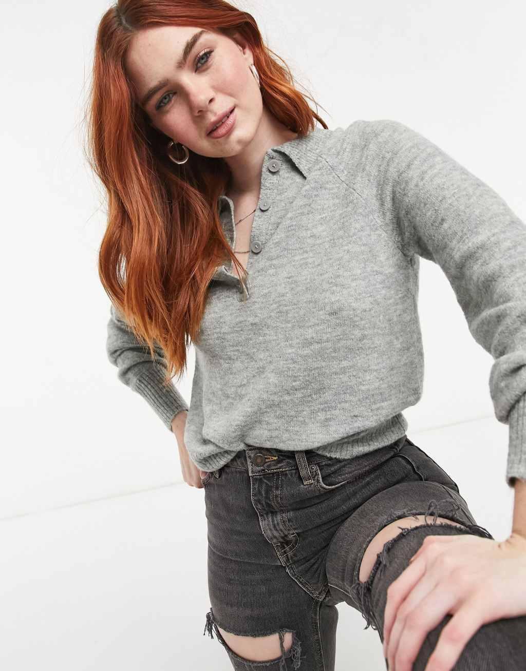 Only knitted polo sweater Product Image