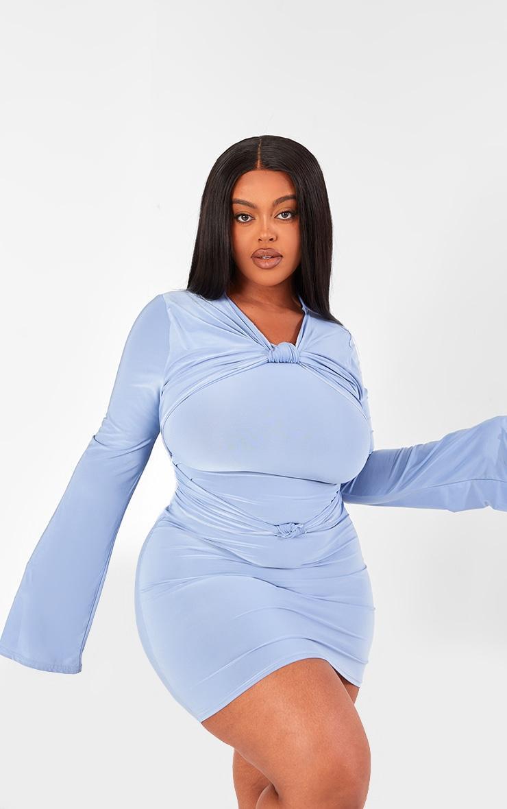 Plus Blue Knot Front Detail Bodycon Dress Product Image