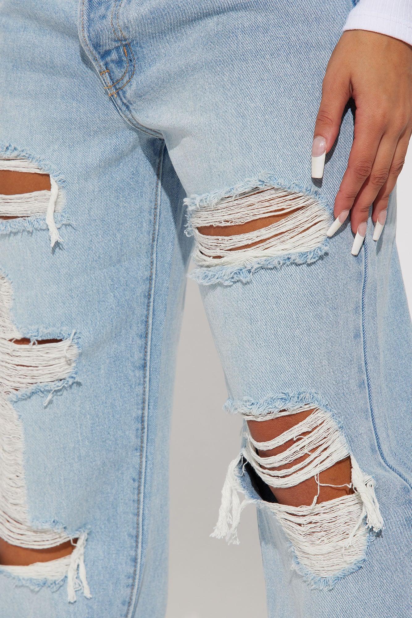 Seeking Thrills Shredded Straight Leg Jeans - Light Wash Product Image