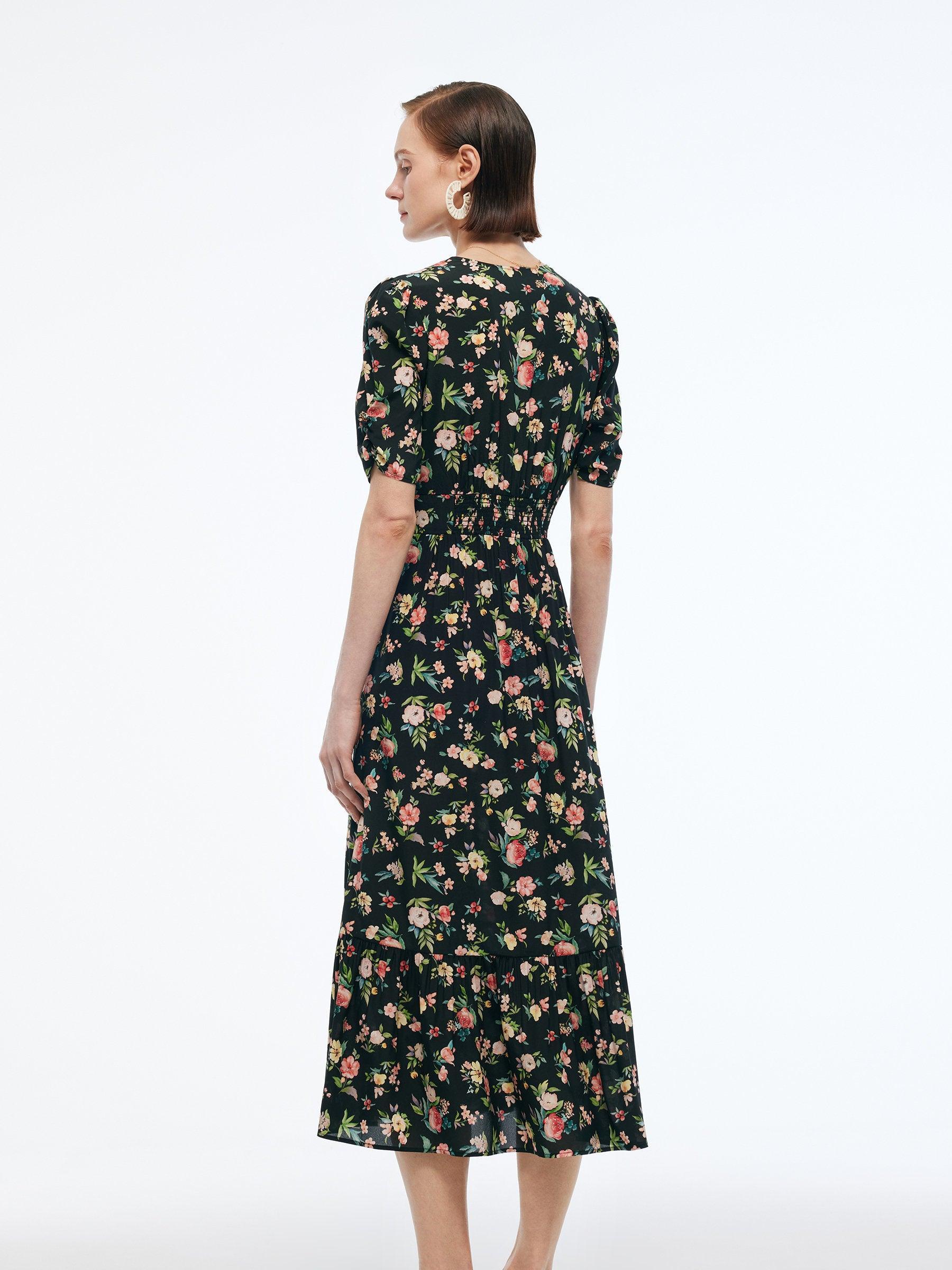 16MM Mulberry Silk Floral Print Women Puff Sleeve Maxi Dress Product Image