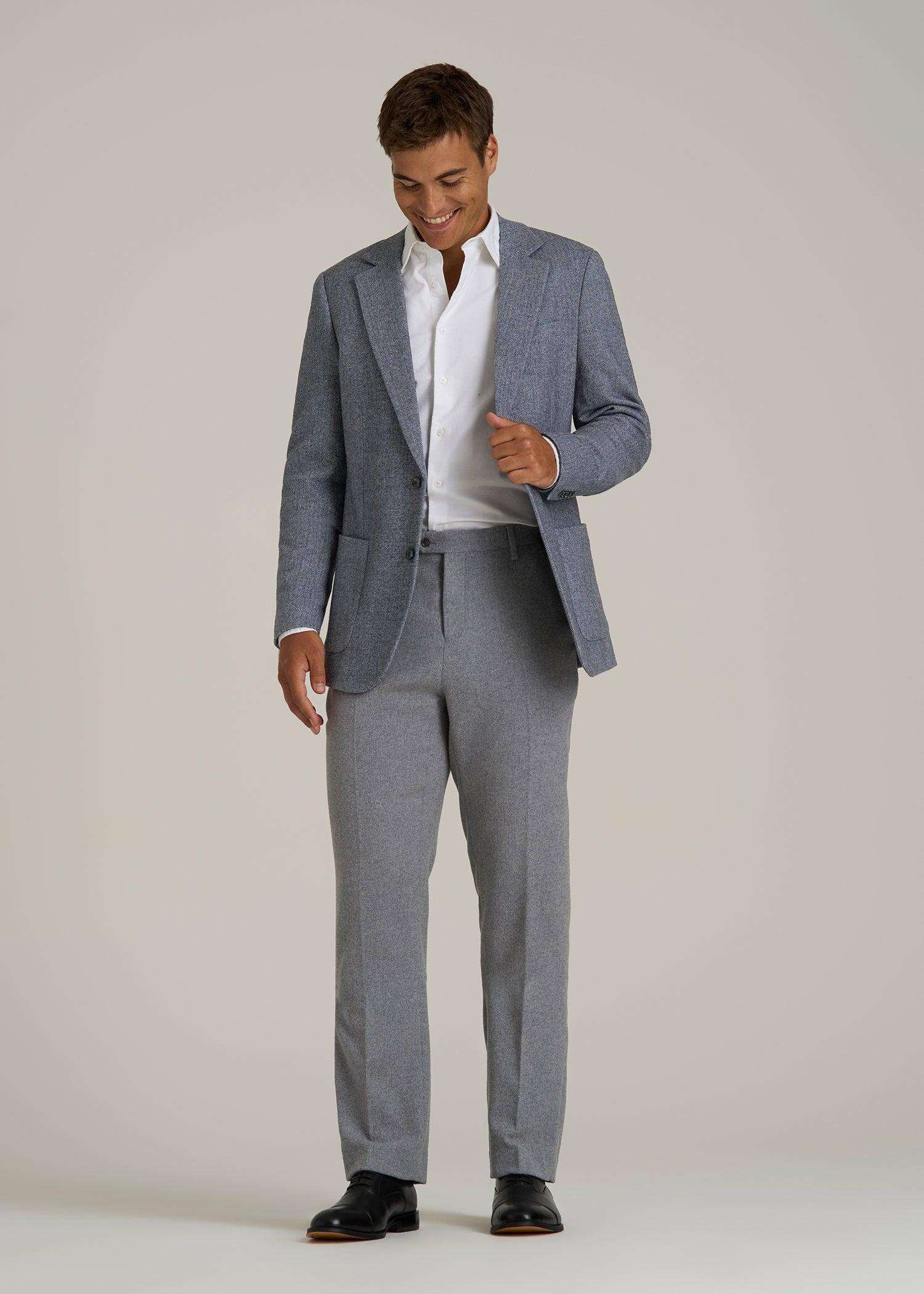 Wool Blend Blazer for Tall Men in Navy Herringbone Male Product Image