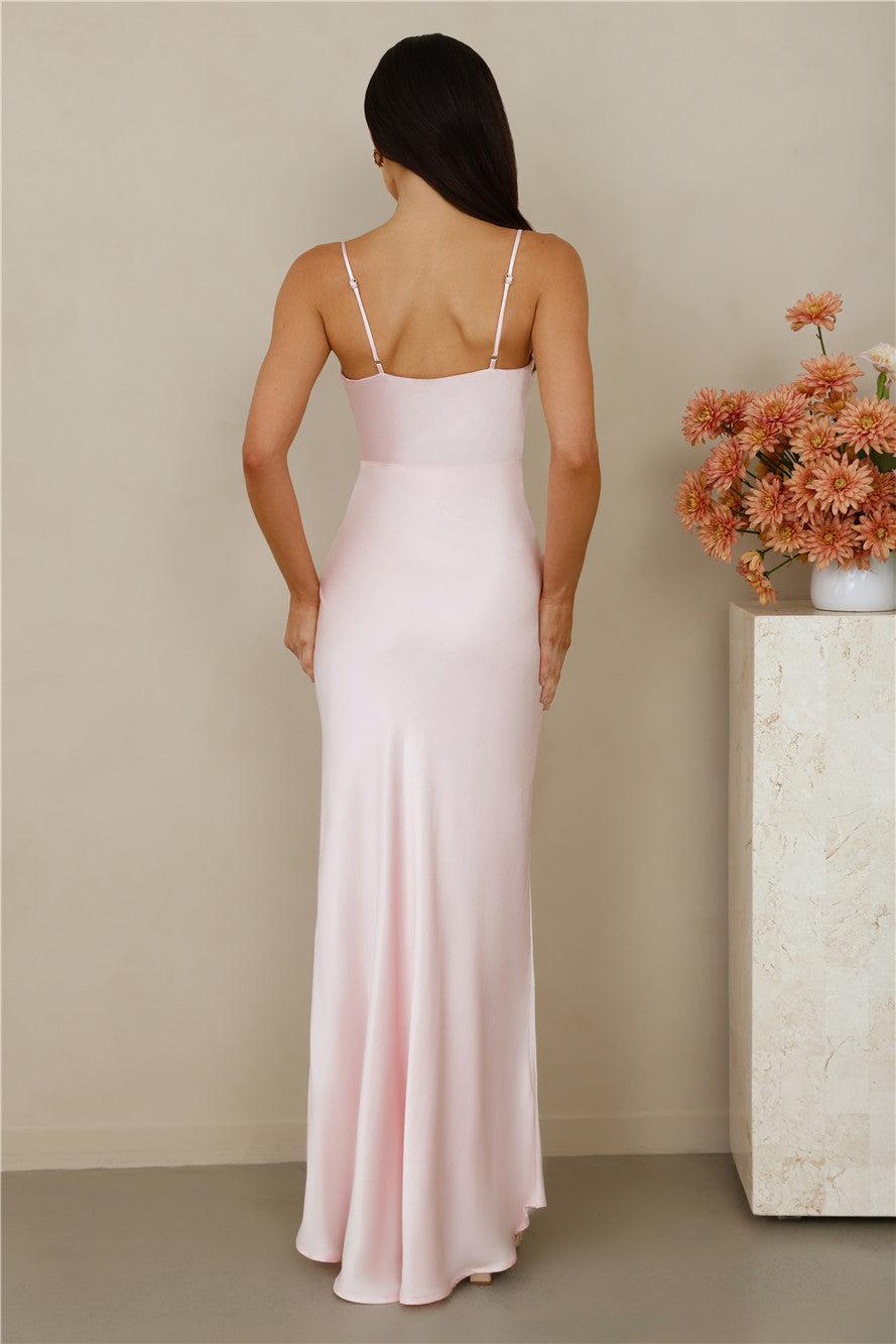 The Violetta Satin Maxi Dress Pink Product Image
