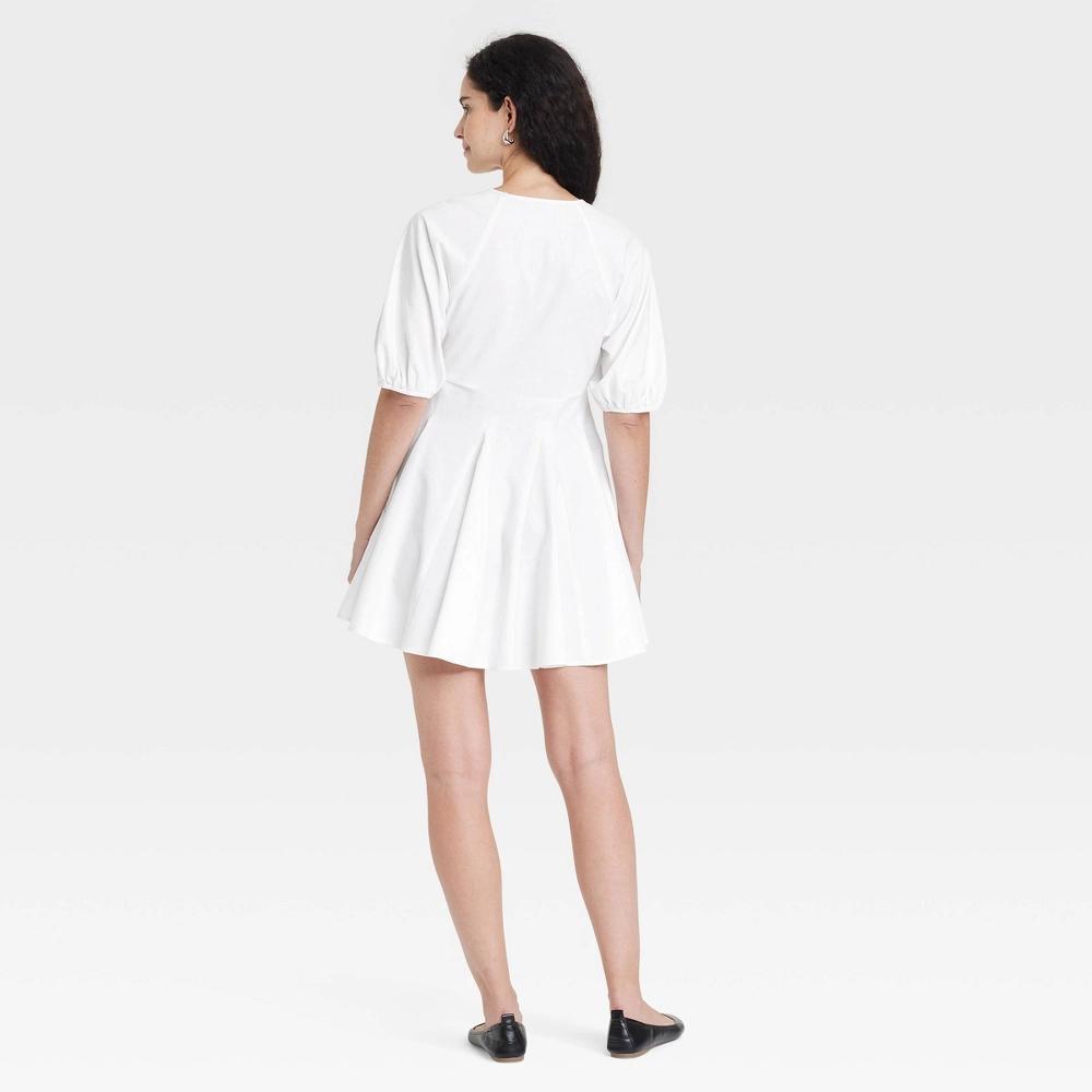 Women's Bell Elbow Sleeve Mini A-Line Dress - Universal Thread™ White XL: Cotton Rayon Blend, V Neck, Side Pocket Product Image