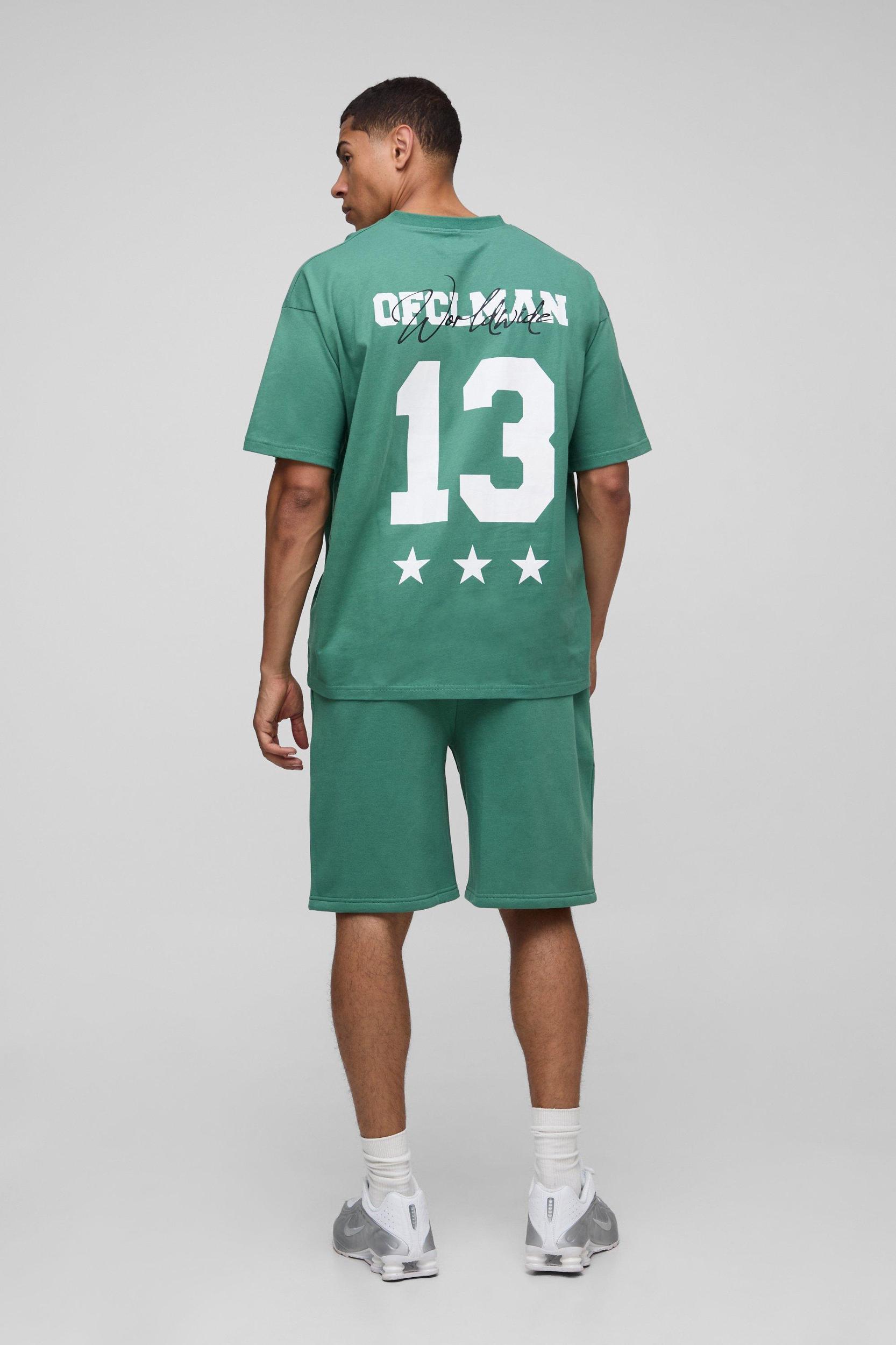 Oversized Ofcl Varsity V Neck T-Shirt & Short Set | boohooMAN USA Product Image