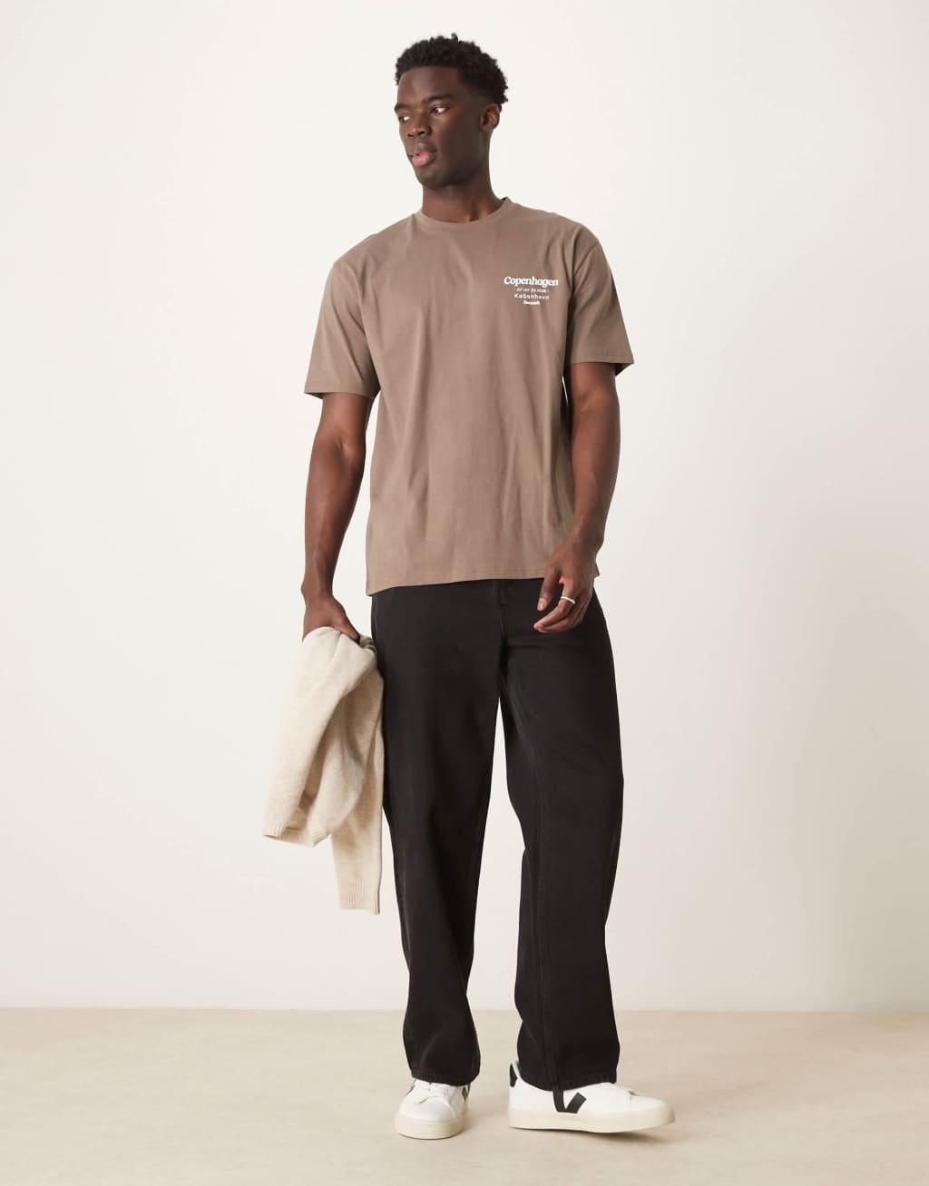 ASOS DESIGN relaxed t-shirt with copenhagen back print in brown Product Image