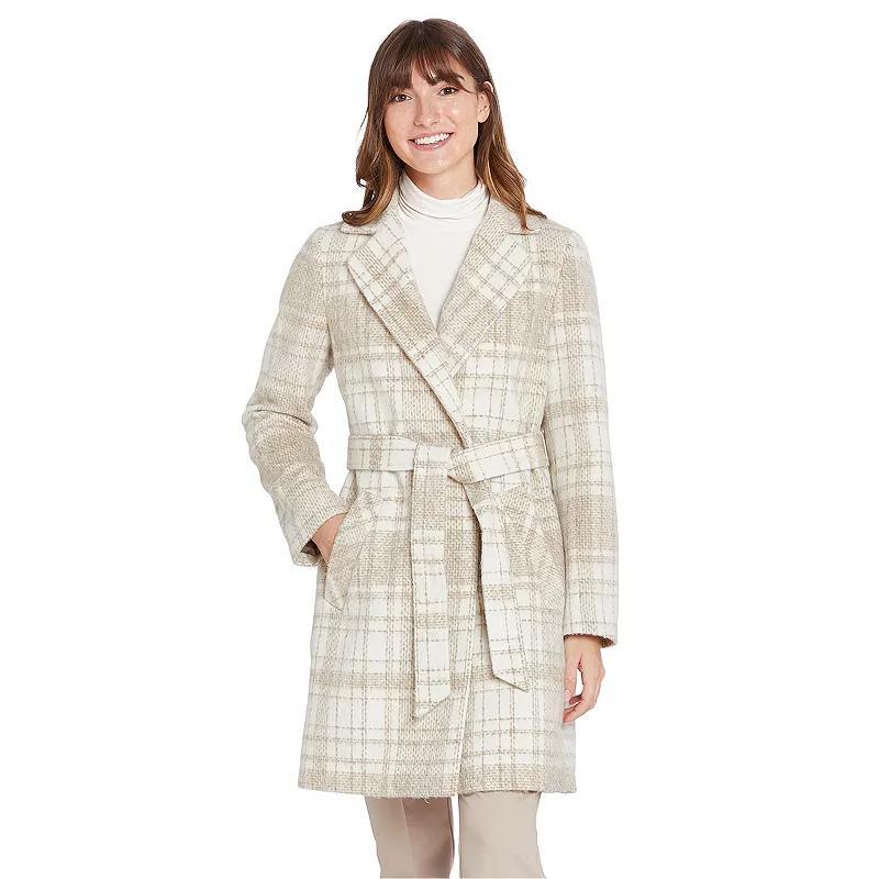 Women's Nine West Faux Wool Belted Trench Coat, Size: XL, Frosty Plaid Product Image
