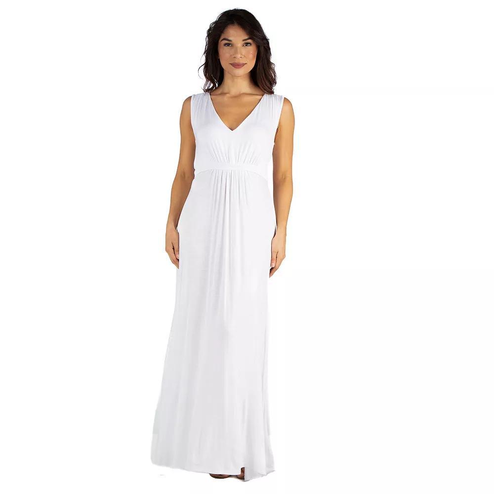 Women's 24seven Comfort Apparel V-Neck Sleeveless Maxi Dress, Size: Large, White Product Image