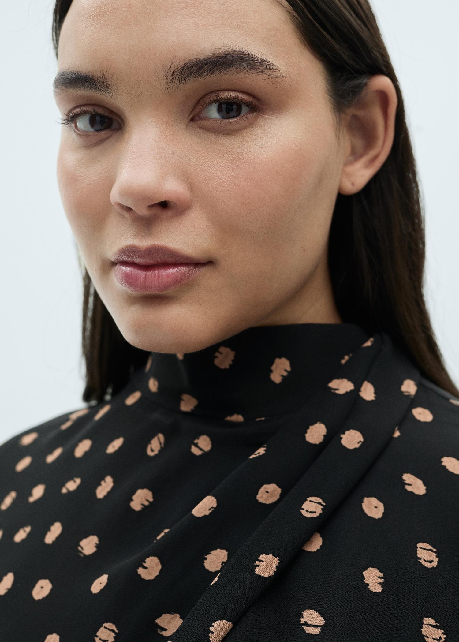 Polka-dot blouse with draped collar - Women | MANGO USA Product Image
