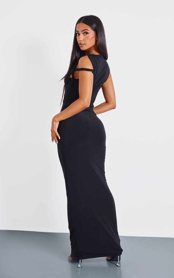 Petite Black Slinky Twist Shoulder Maxi Dress Product Image