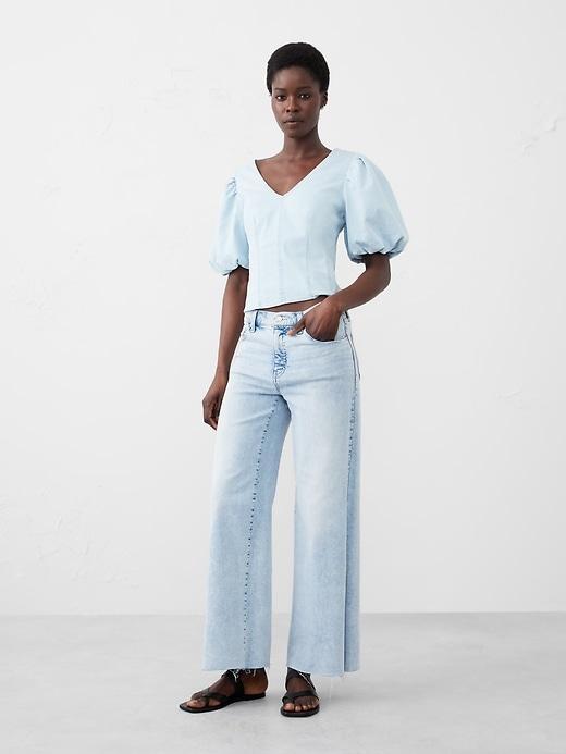 Bubble-Sleeve Seamed Poplin Top Product Image