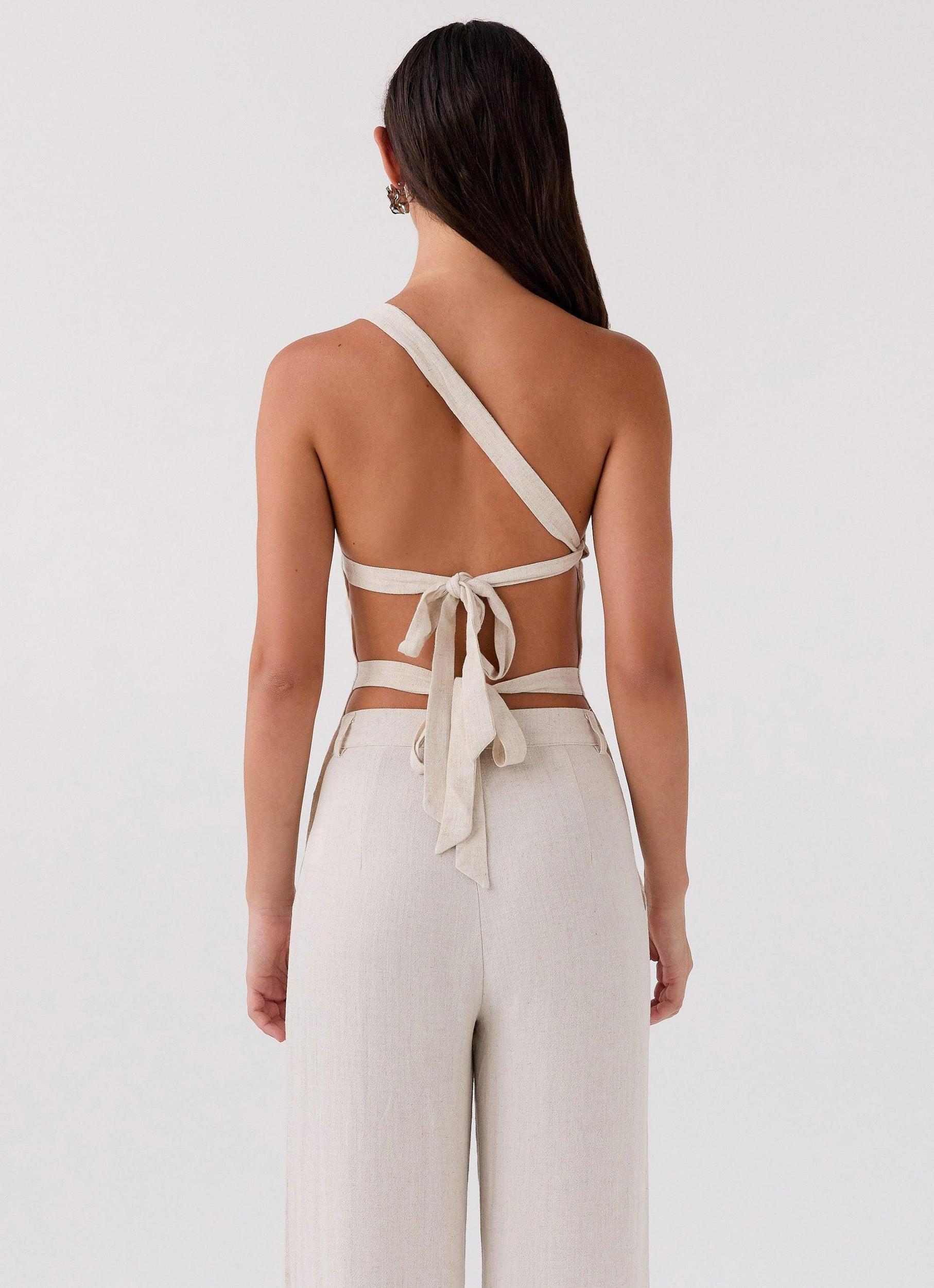 Olsen Linen One Shoulder Top - Oatmeal Product Image