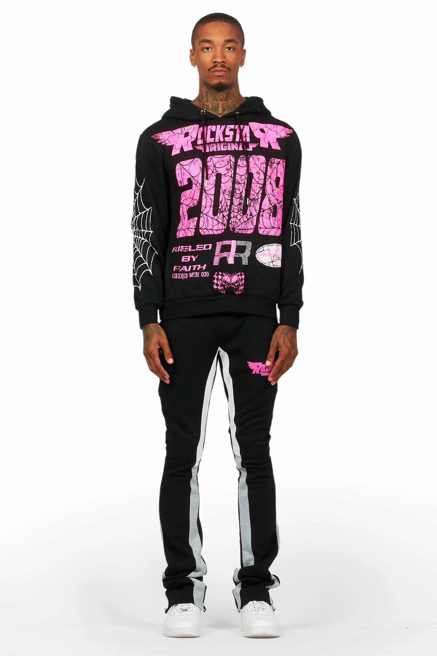 For Pinks Black Hoodie/Stack Flare Track Pant Set Male Product Image