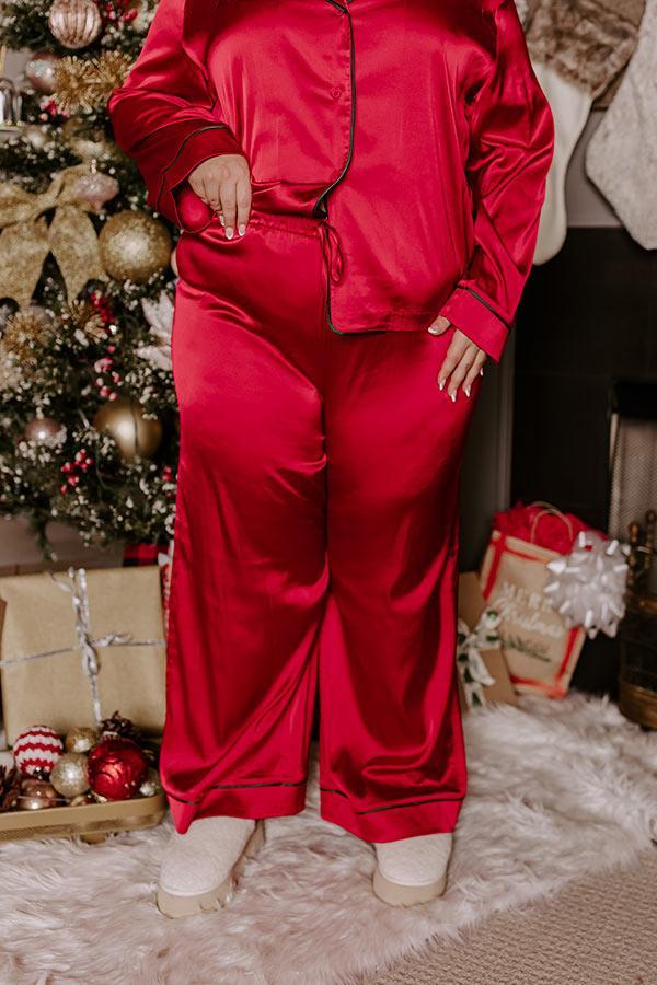 Feeling Luxurious Satin Pajama Pants in Red Curves Product Image