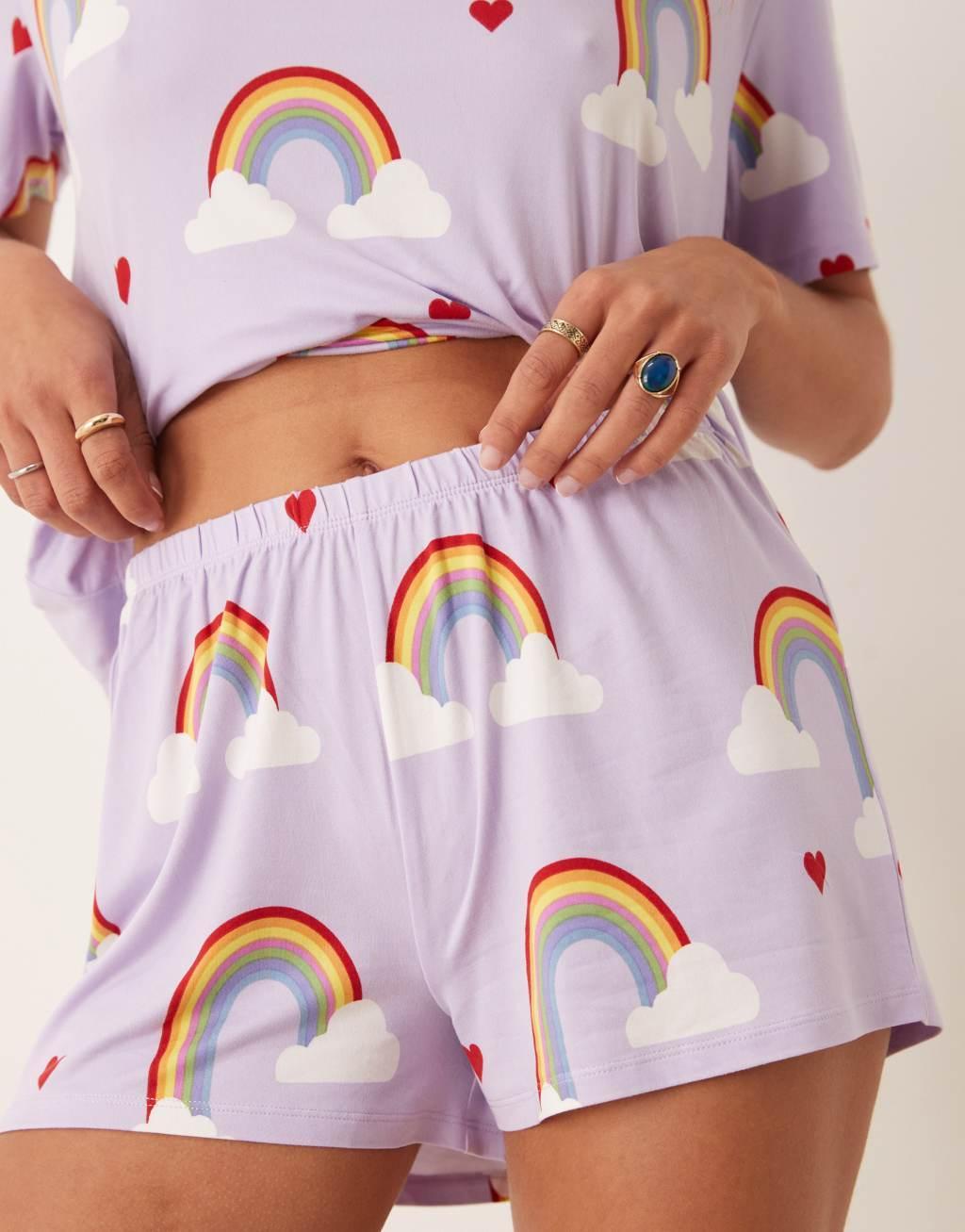 Urban Threads Valentines T-shirt and pants pajama set in heart rainbow print Product Image