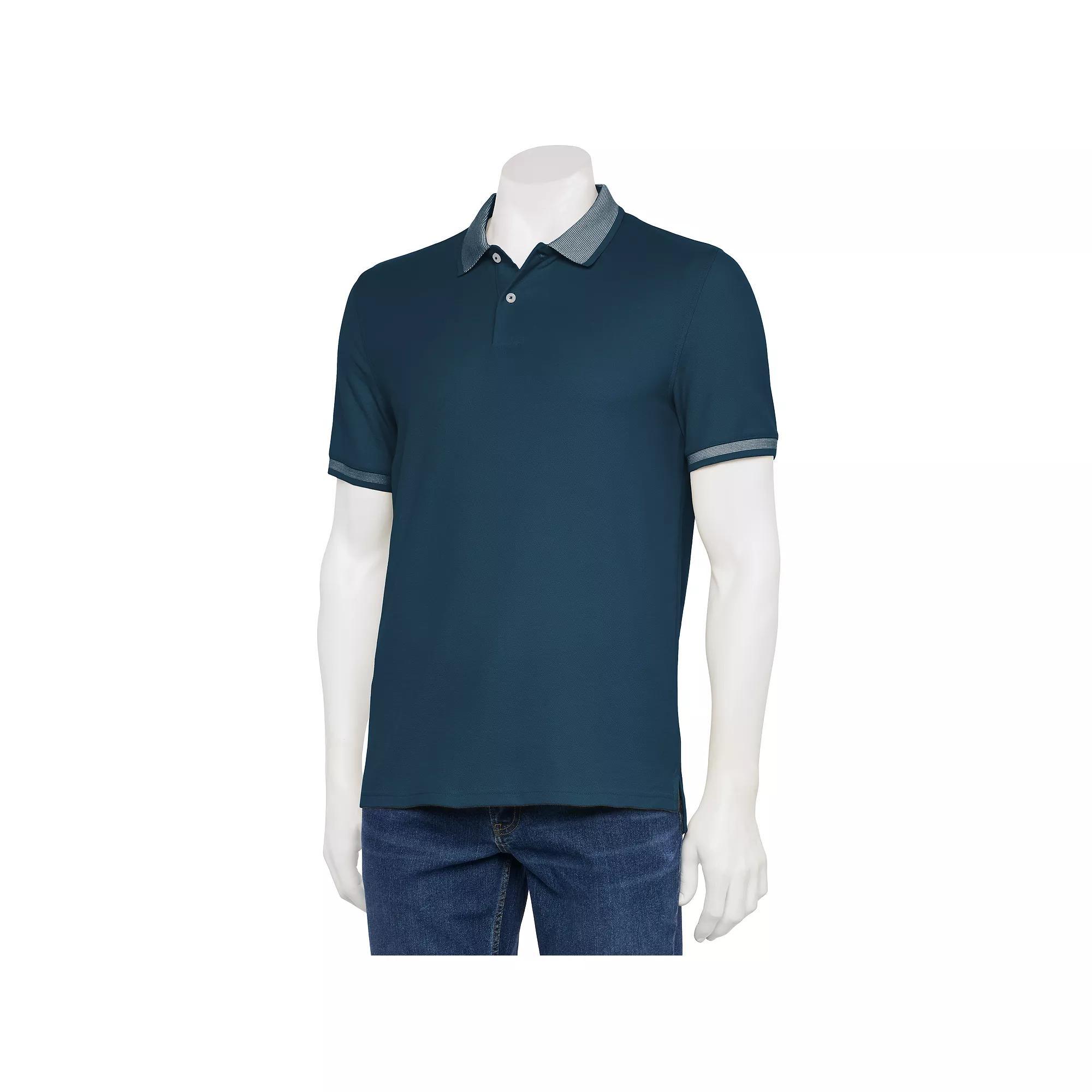 Men's Sonoma Goods For Life® Short Sleeve Pique Polo, Size: Small, Tipped Blue Product Image