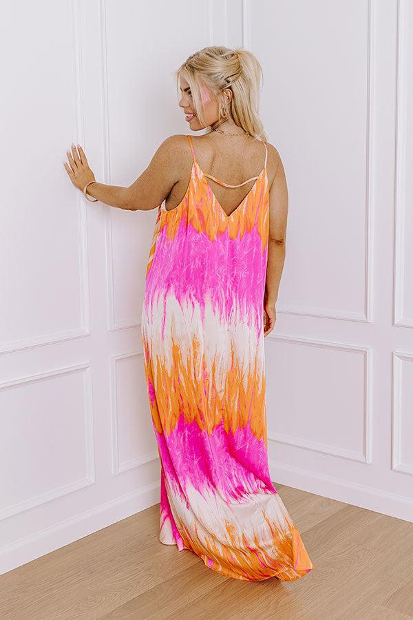 Bali Sunrise Satin Maxi Dress in Orange Curves Product Image