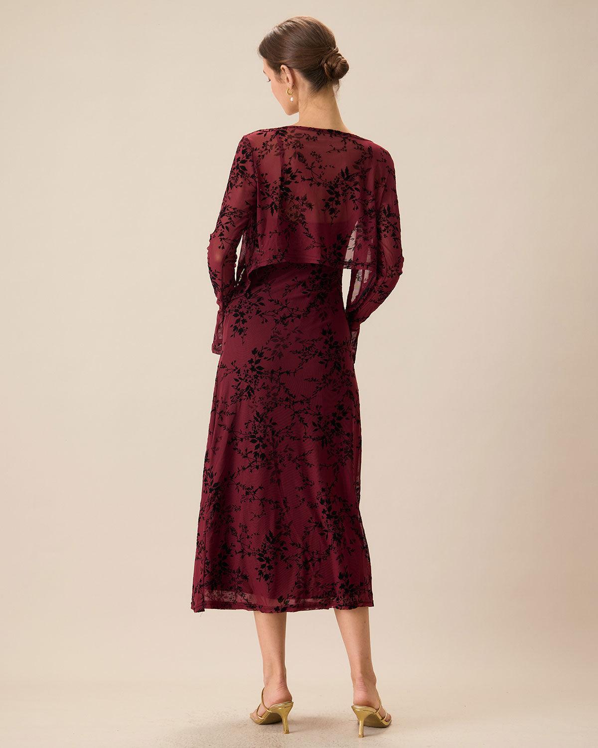 Red Floral Bodycon Slip Midi Dress Product Image